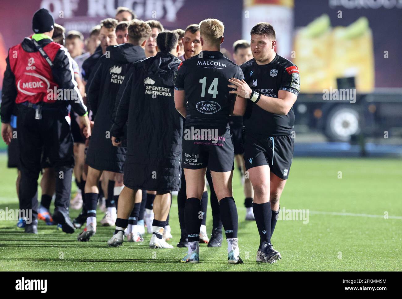 Glasgow Warriors' Nathan McBeth (right) celebrates the win after the