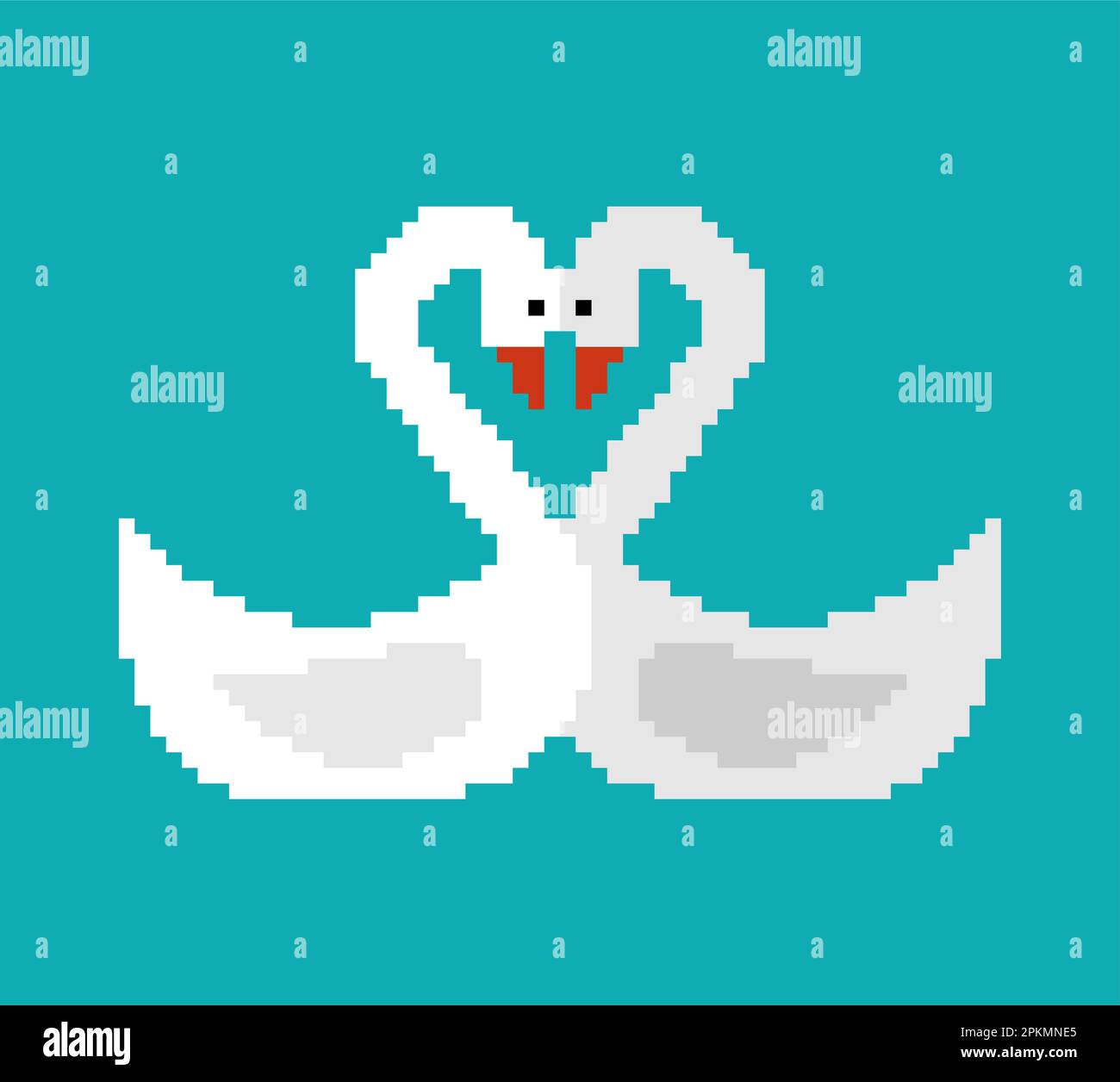 Two swans pixel art symbol of love. 8 bit Vector illustration Stock Vector