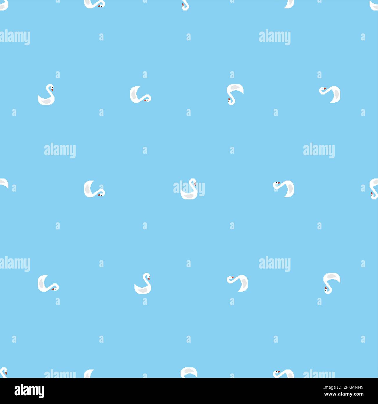 Swan pixel art pattern seamless. 8 bit Waterfowl pixelated background. Vector texture Stock Vector