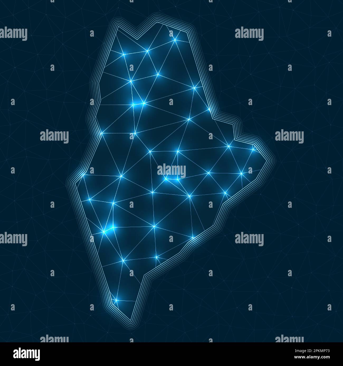 Maine network map. Abstract geometric map of the us state. Digital
