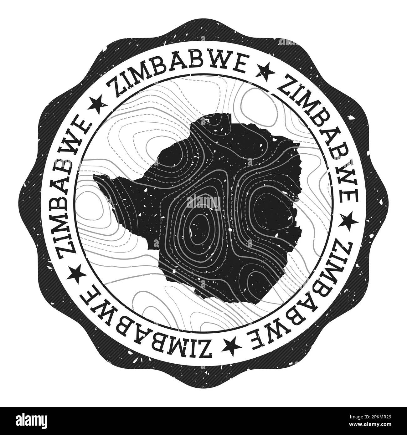 Zimbabwe outdoor stamp. Round sticker with map of country with topographic isolines. Vector illustration. Can be used as insignia, logotype, label, st Stock Vector