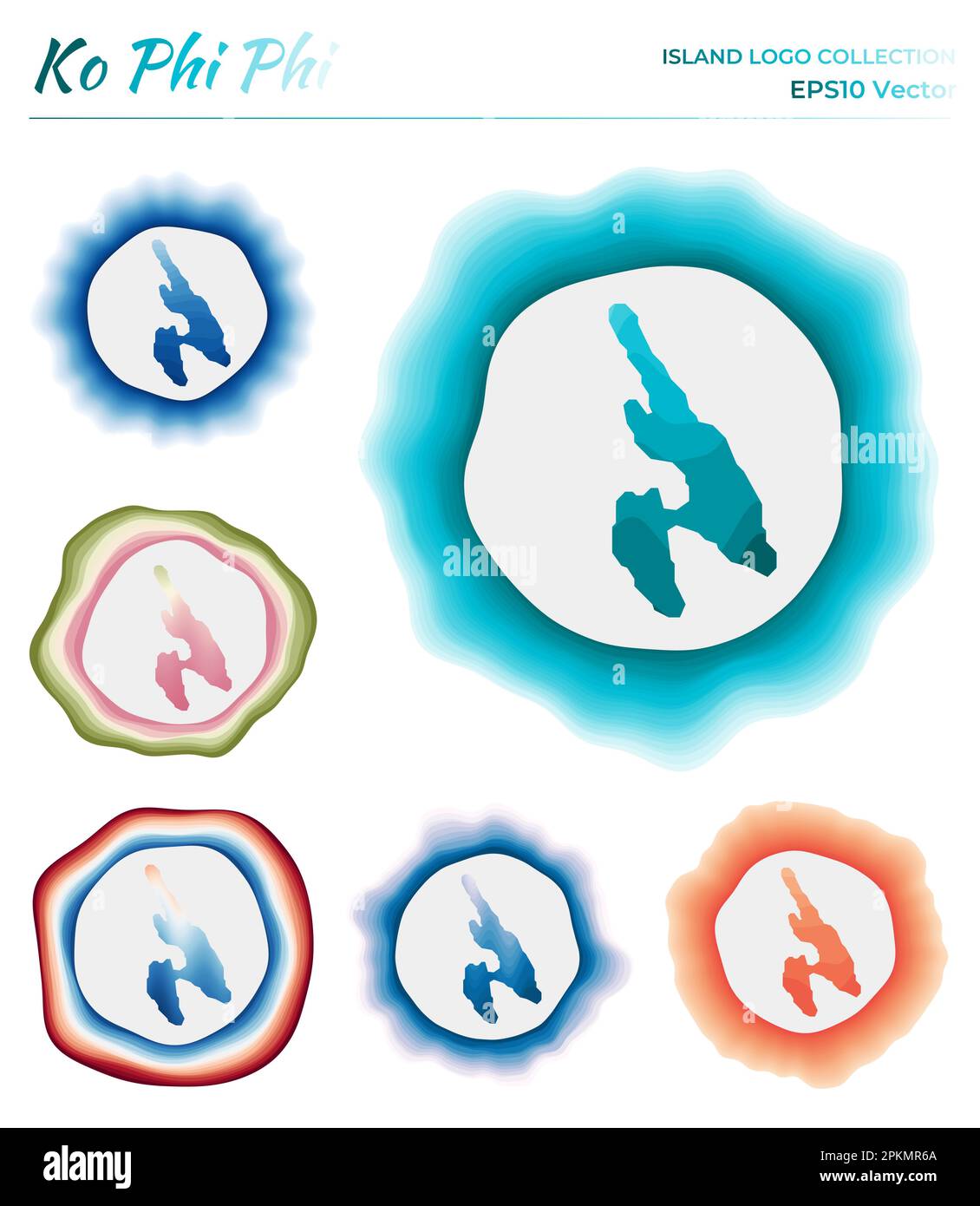 Ko Phi Phi logo collection. Colorful badge of the island. Layers around