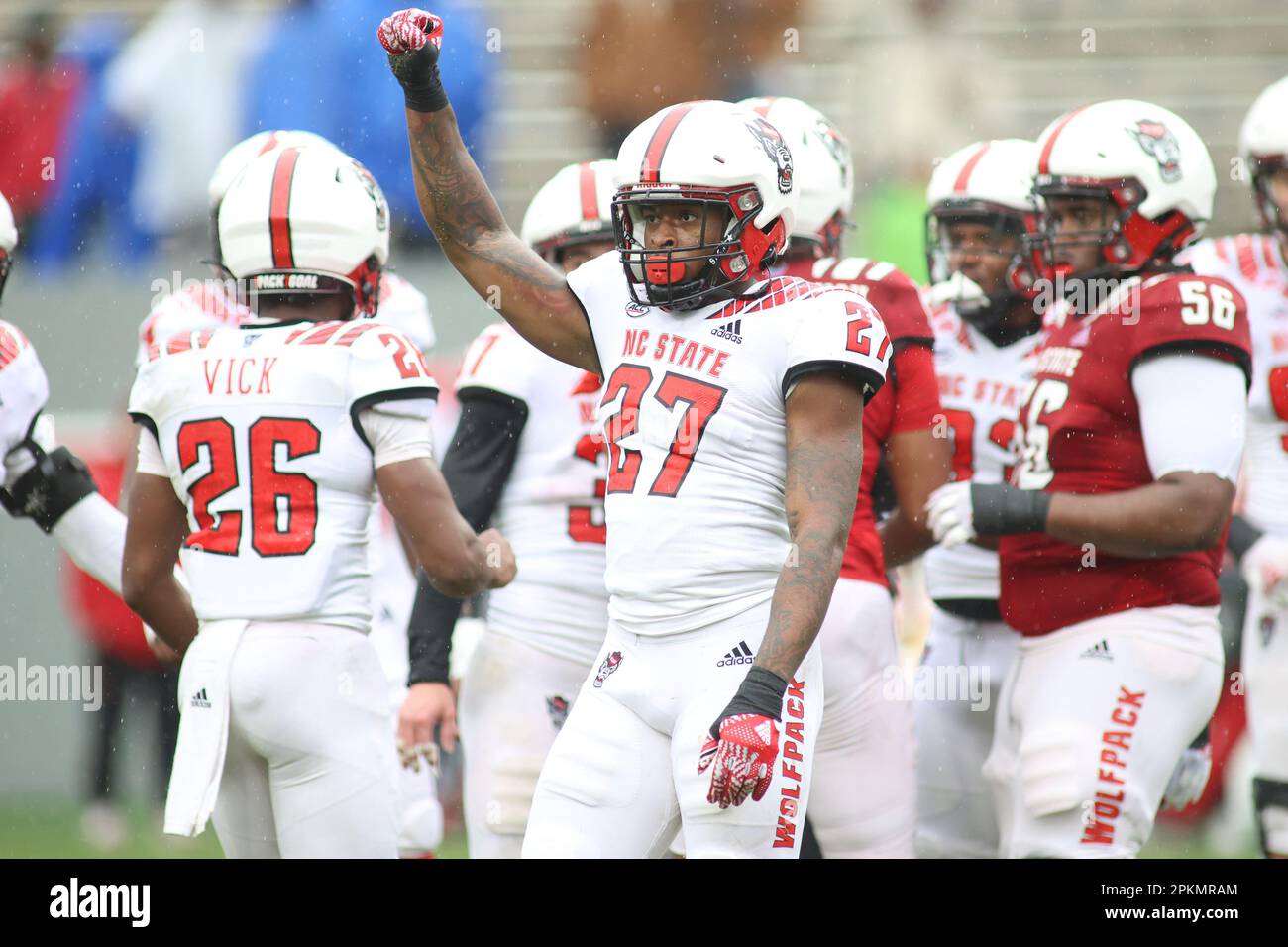 RALEIGH, NC APRIL 08 NC State linebacker Jayland Parker (27) signals