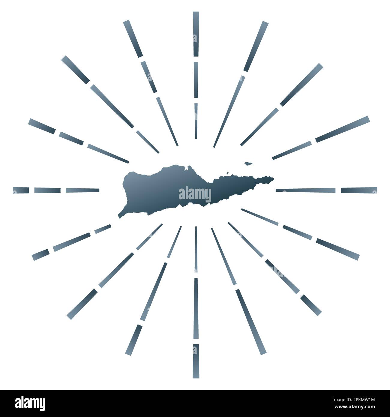 Saint Croix gradiented sunburst. Map of the island with colorful star