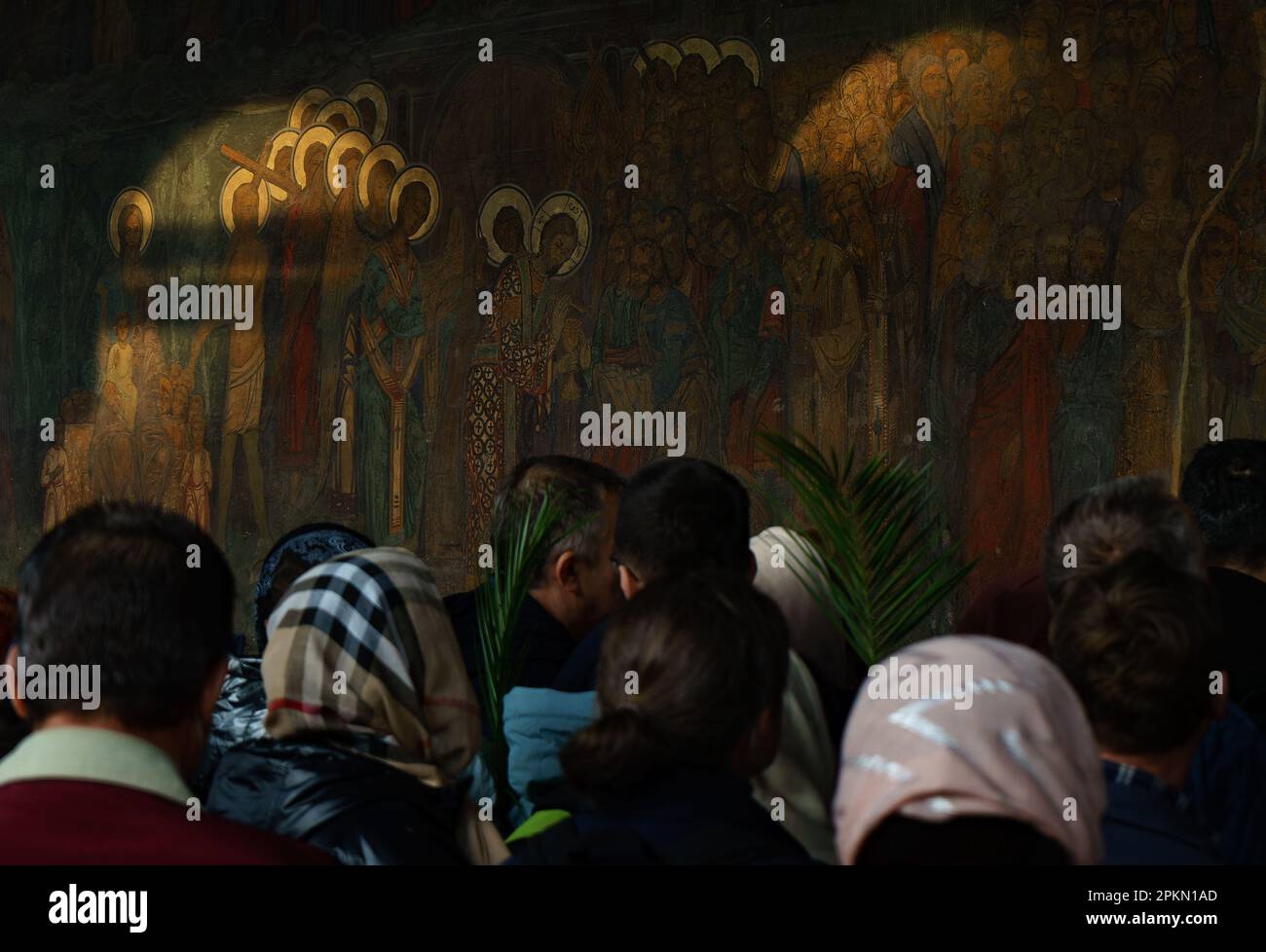 Bucharest, Romania. 8th Apr, 2023: Orthodox belivers stays near the ...
