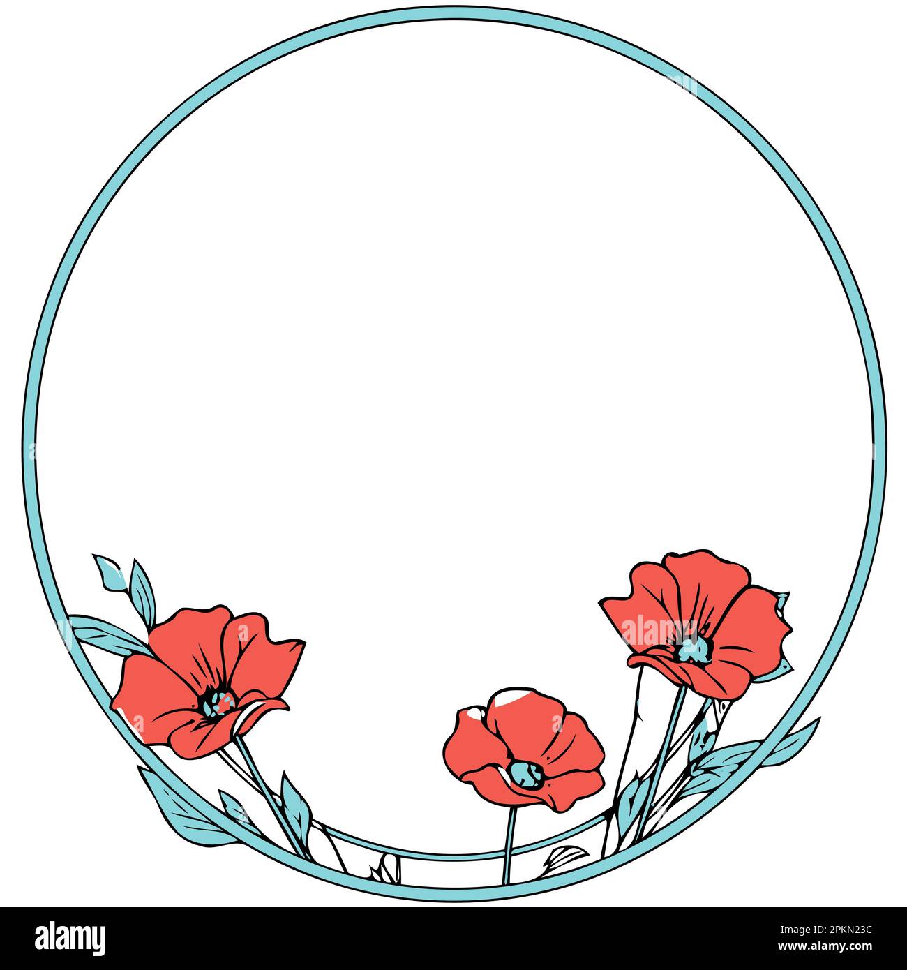 frame with red poppy flowers minimalist vector illustration Stock ...