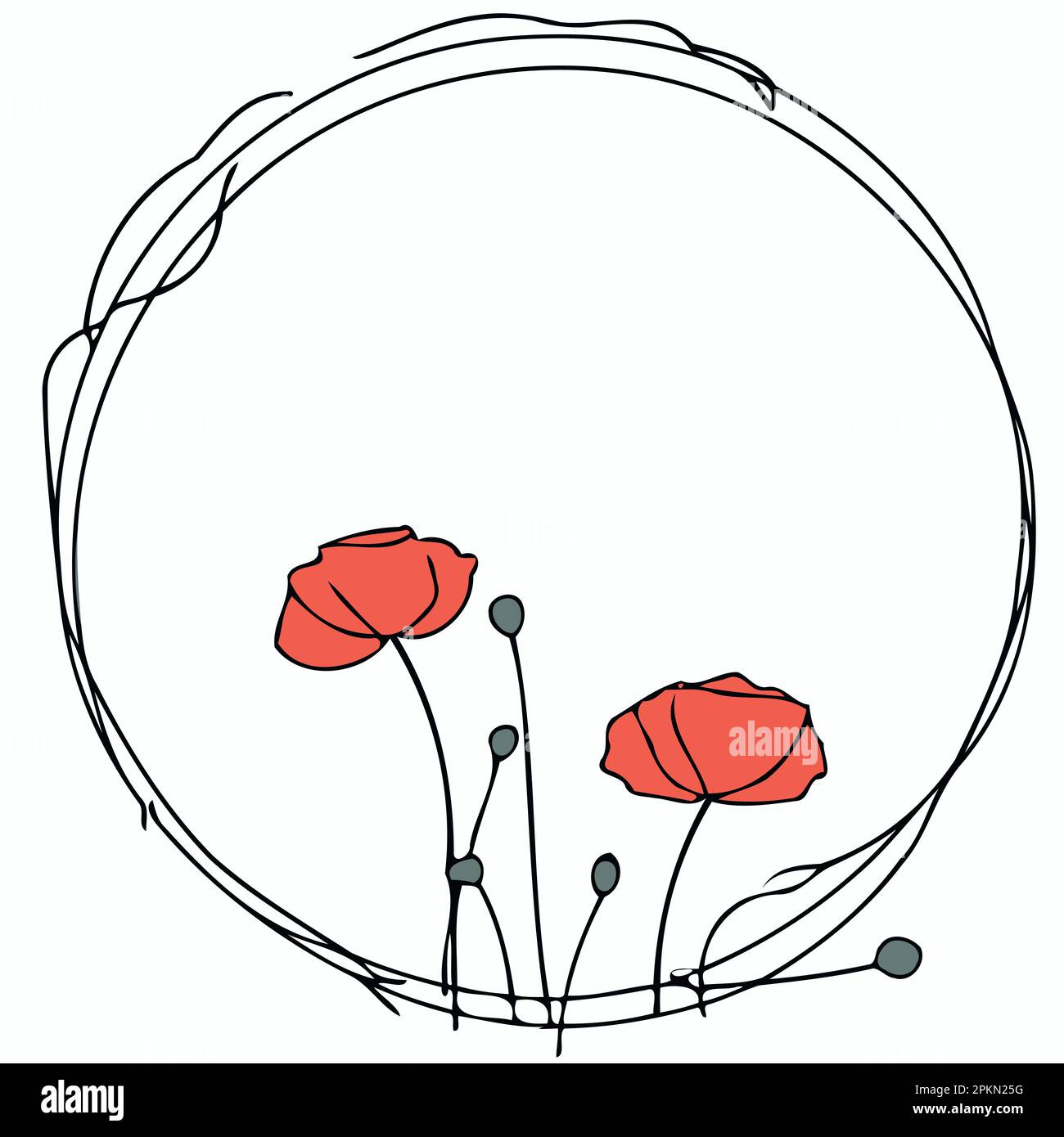 frame with red poppy flowers minimalist vector illustration Stock ...