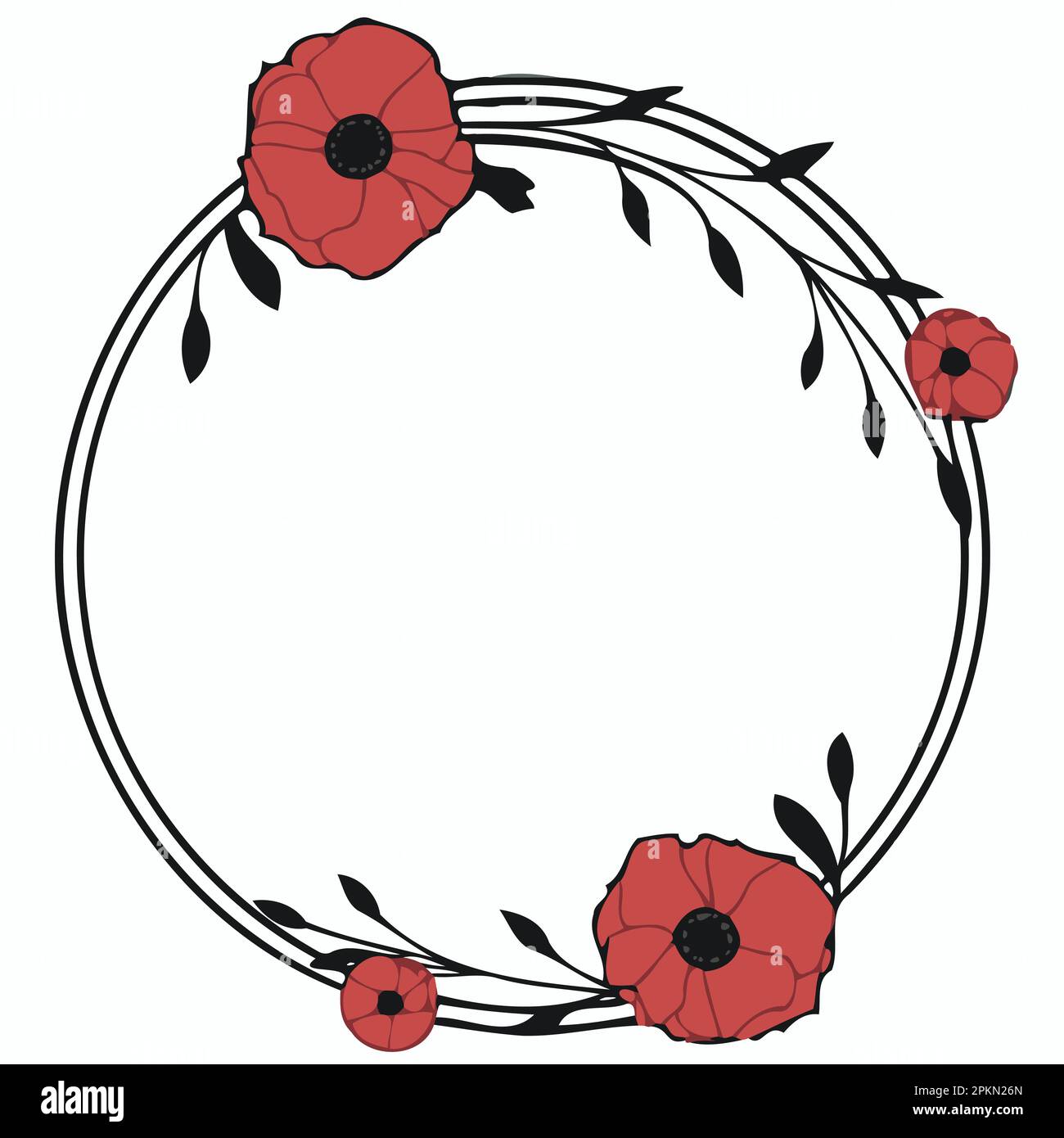 frame with red poppy flowers minimalist vector illustration Stock ...
