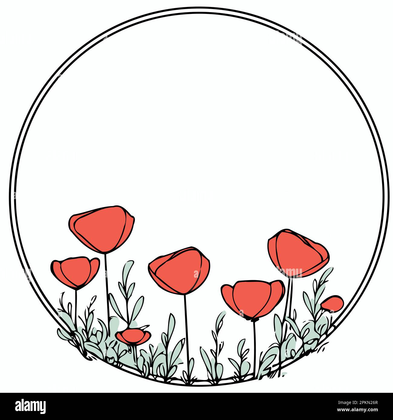frame with red poppy flowers minimalist vector illustration Stock ...