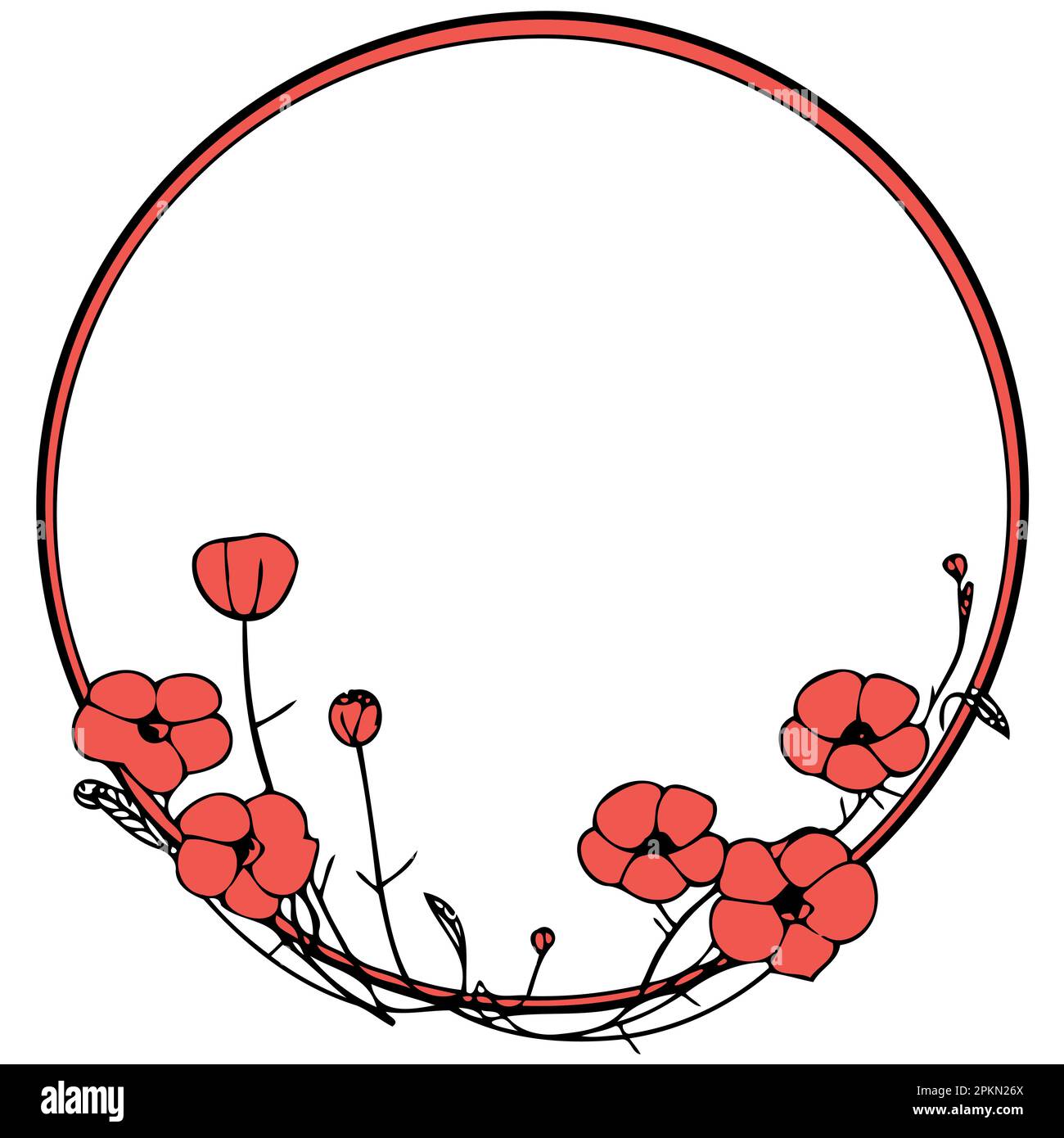 frame with red poppy flowers minimalist vector illustration Stock ...