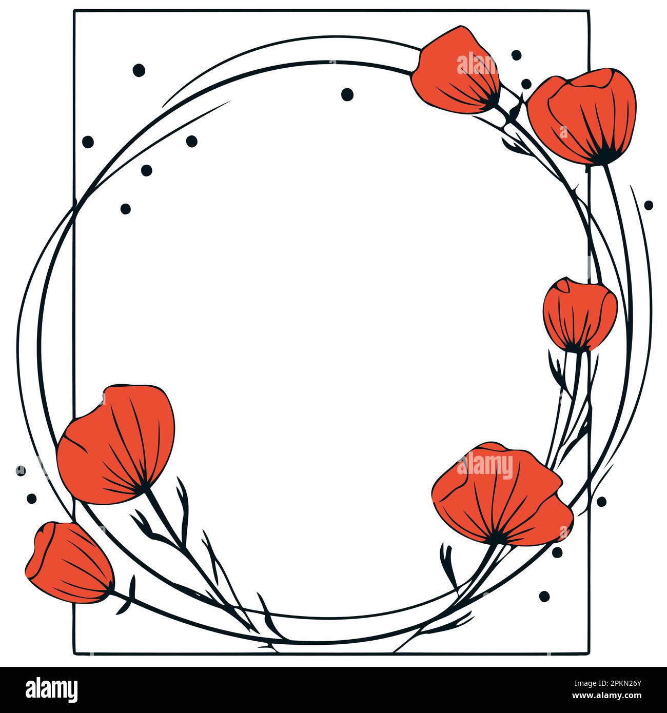 frame with red poppy flowers minimalist vector illustration Stock ...