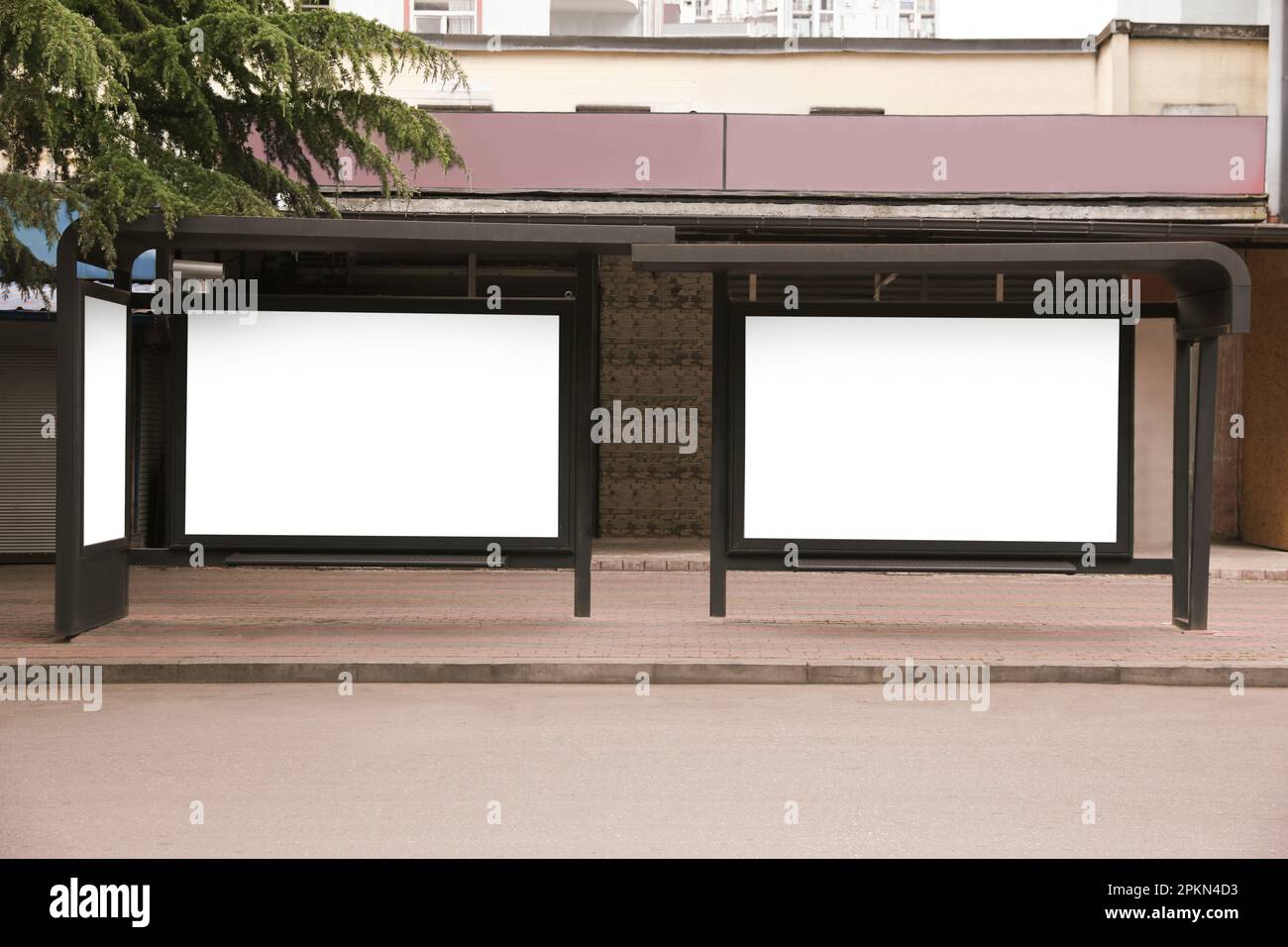 Blank advertising boards on transport stop. Space for design Stock ...