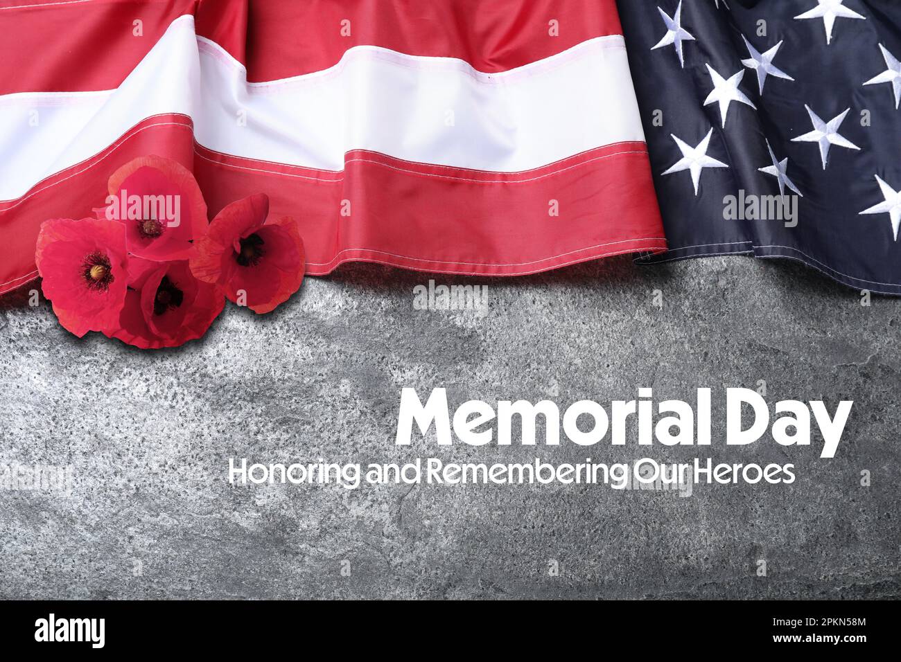 Memorial Day, Honoring and Remembering. American flag and red poppy