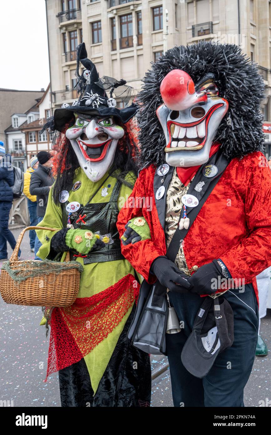 Waggis mask costume walking in the parade at the Basel Fasnacht carnival in  Switzerland Stock Photo - Alamy