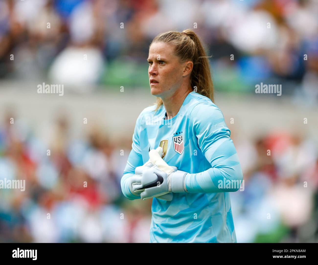 April 8, 2023: United States goalkeeper ALYSSA NAEHER (1) during a women's  soccer match between the United States and the Republic of Ireland on April  8, 2023 in Austin. The United States