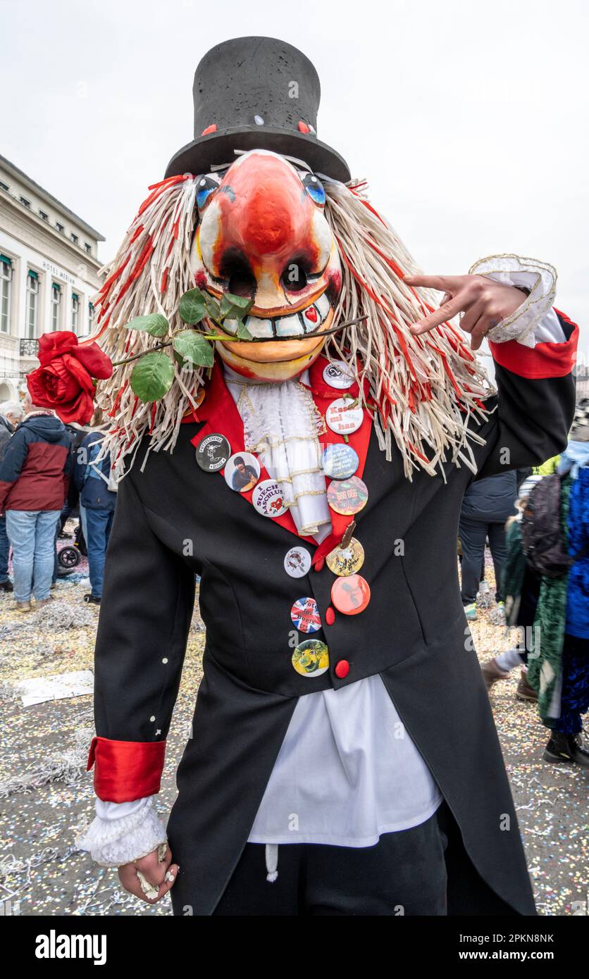 Waggis mask costume at the Basel Fasnacht carnival in Switzerland Stock Photo