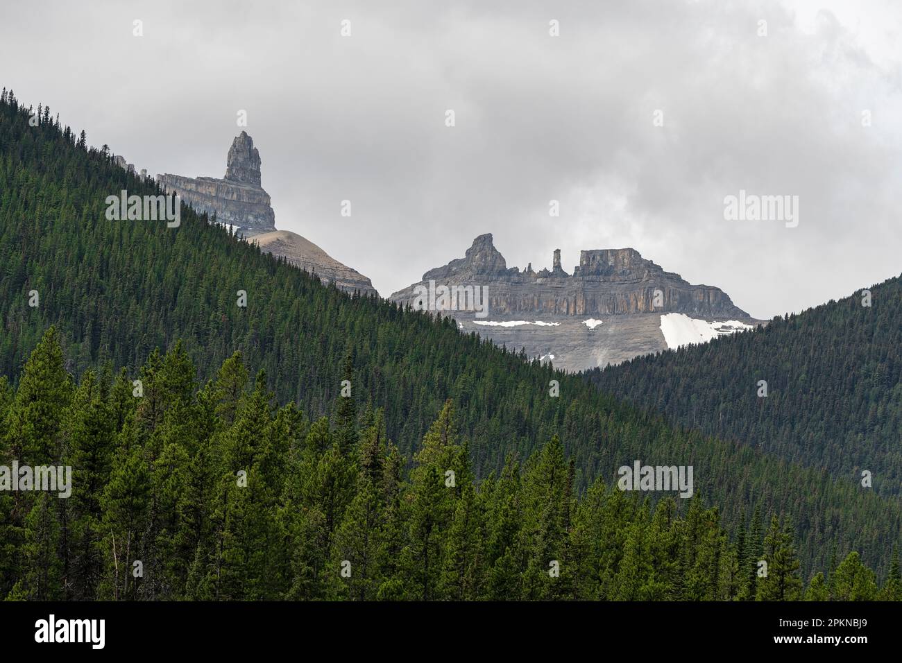 Mount Saskatchewan and Cleopatra's Needle along Icefields Parkway, Banff national park, Canada. Stock Photo