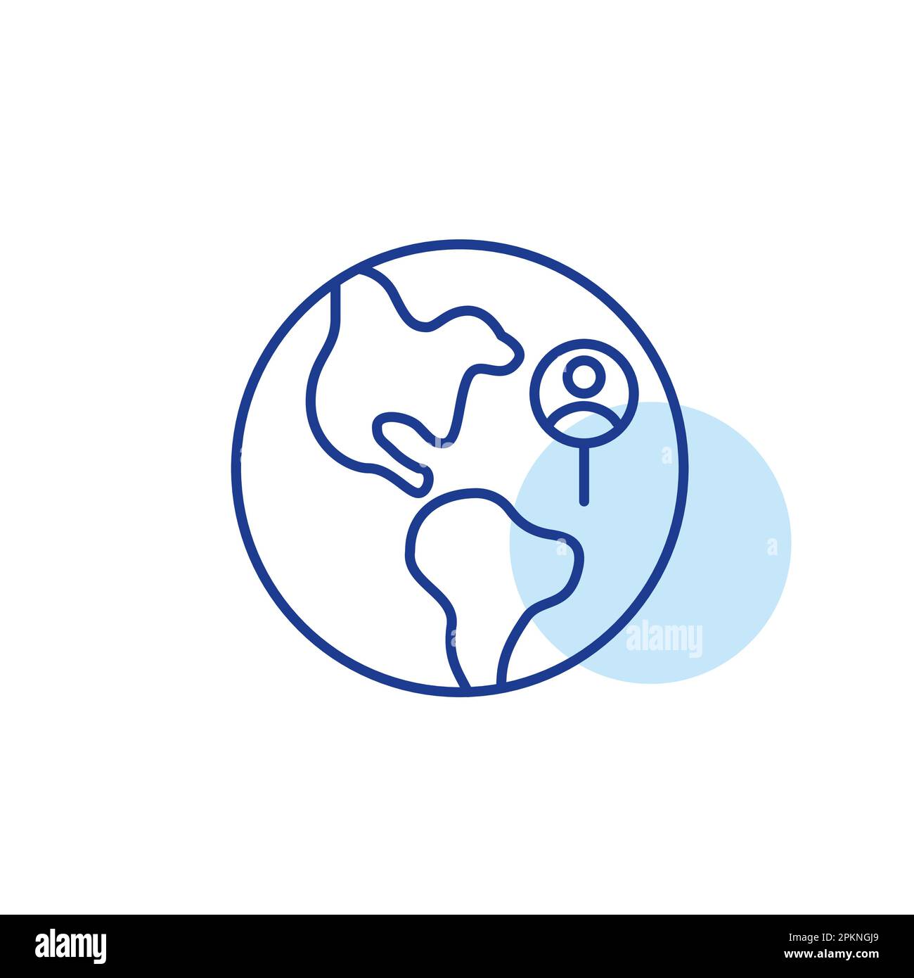 Earth globe with user pin pointer. Customer location. Pixel perfect, editable stroke line icon Stock Vector