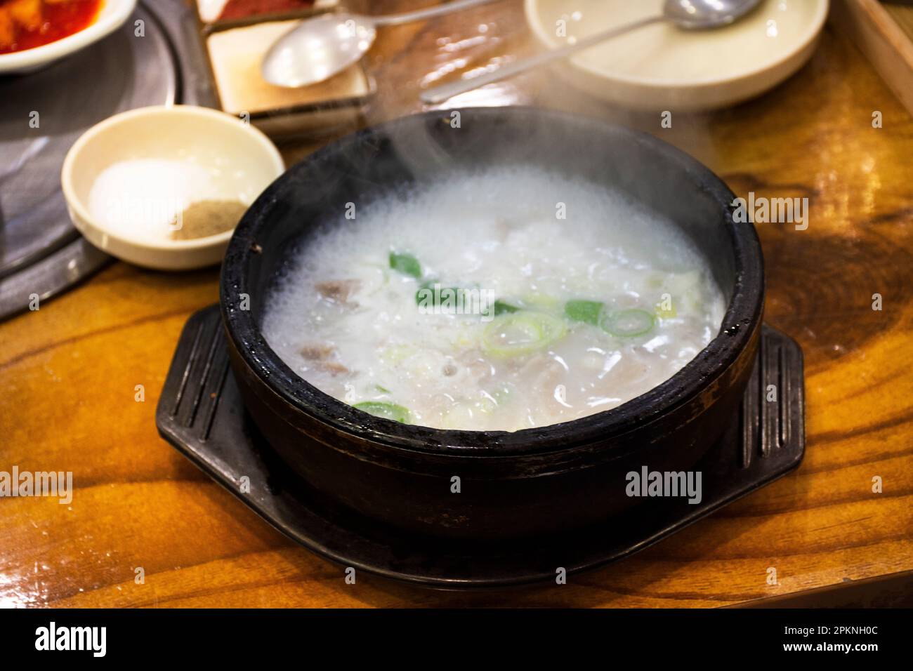 Local traditional korean gourmet cuisine on street food pork bone ribs
