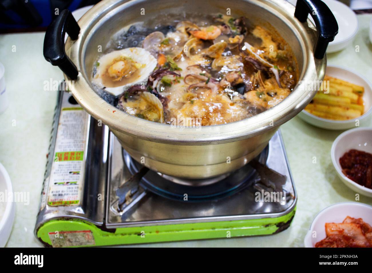 Local traditional korean gourmet food ginseng chicken and seafood soup