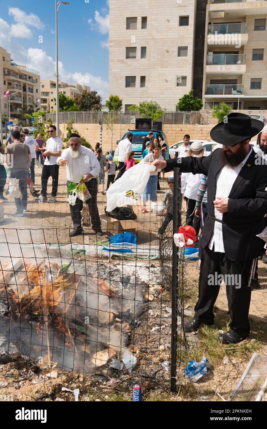 Harish, Israel. Jewish ritual burning of bread, wheat and flour