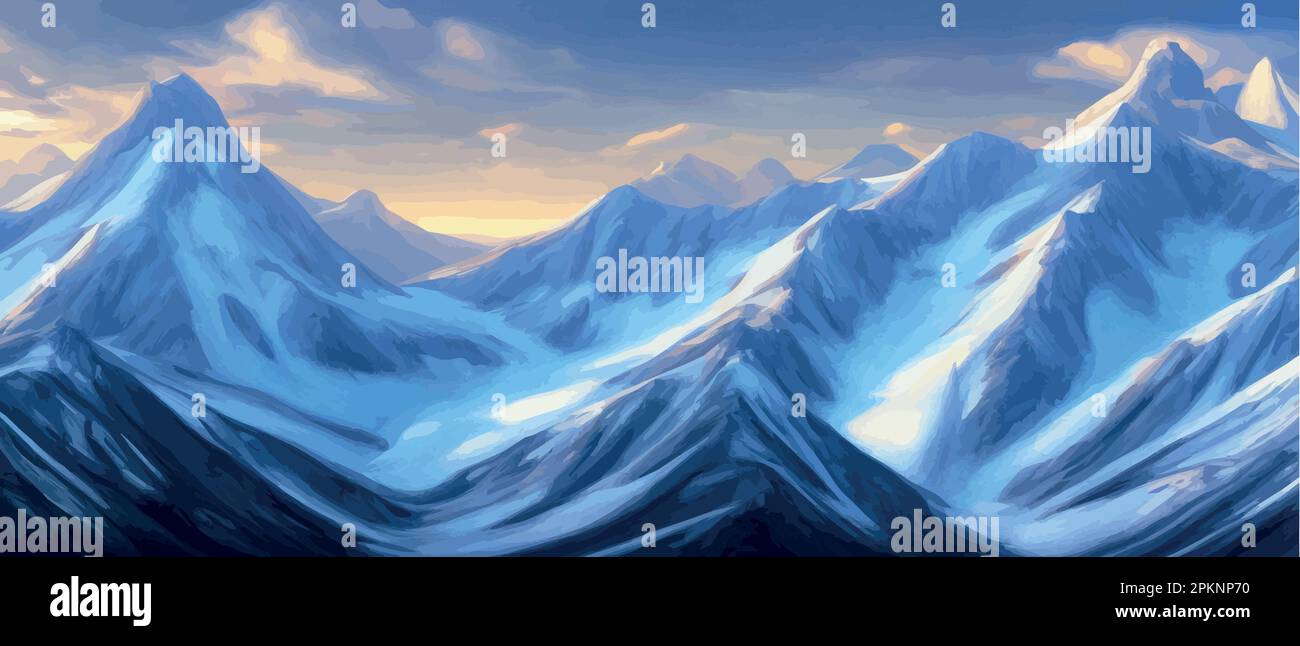 Stunning snowcapped mountains, Mountain Landscape, Alpine Snow, Vector