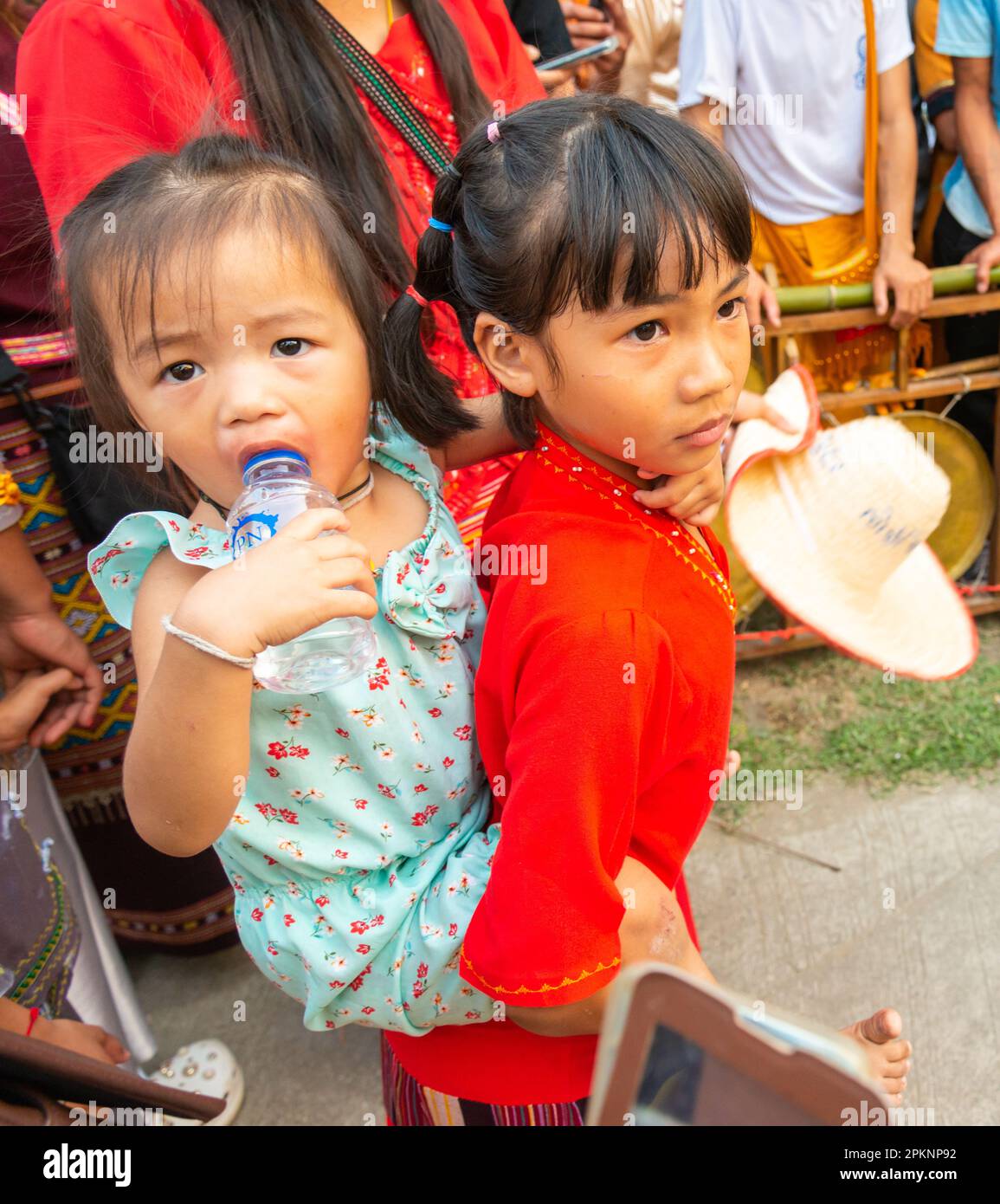 Pai,Northern Thailand-April 4th 2023: Large crowds,including many Thai