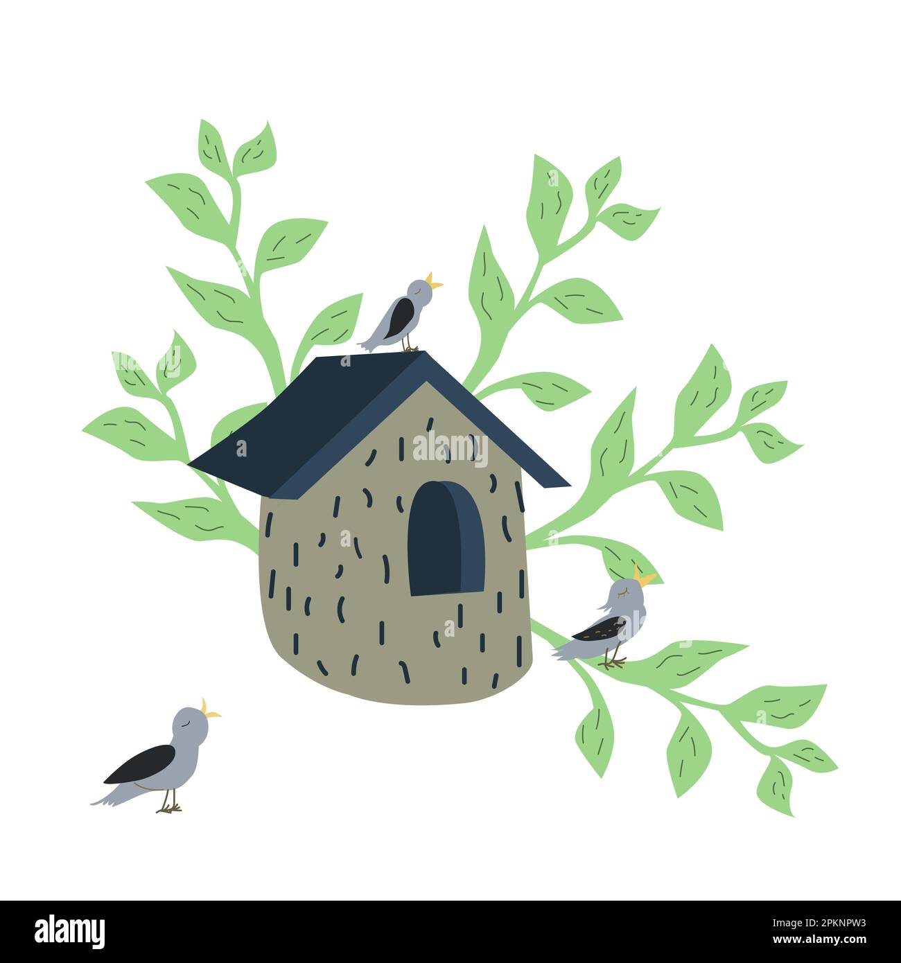 Hand drawn illustration of birdhouse with starling Stock Vector Image & Art Alamy