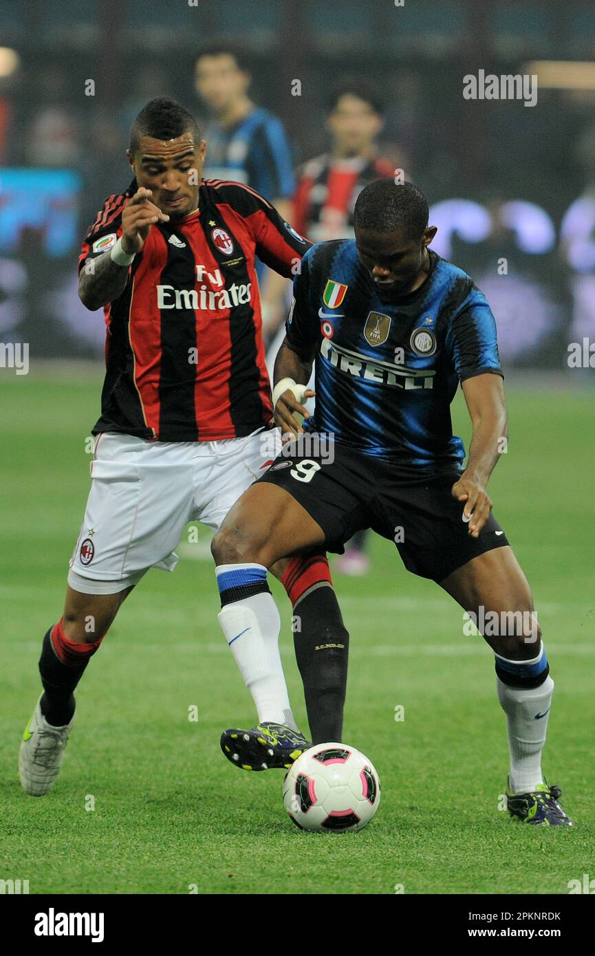 Milan, Italy, 02/04/2011 : Samuel Eto’o and Kevin Prince Boateng during the match Milan Inter Stock Photo