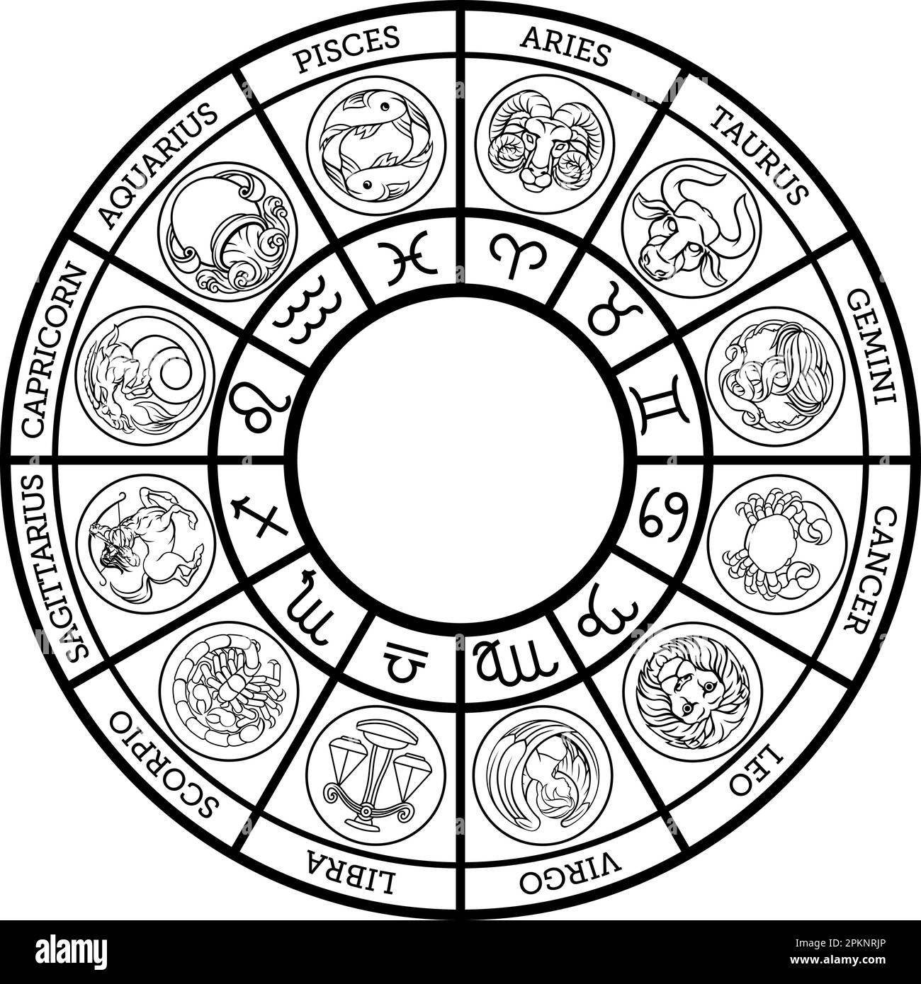 Zodiac astrology horoscope star signs symbols set Stock Vector