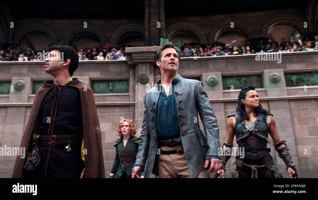 MICHELLE RODRIGUEZ, CHRIS PINE, JUSTICE SMITH and SOPHIA LILLIS in DUNGEONS & DRAGONS: HONOR AMONG THIEVES (2023), directed by JOHN FRANCIS DALEY and JONATHAN M. GOLDSTEIN. Credit: PARAMOUNT PICTURES / Album Stock Photo