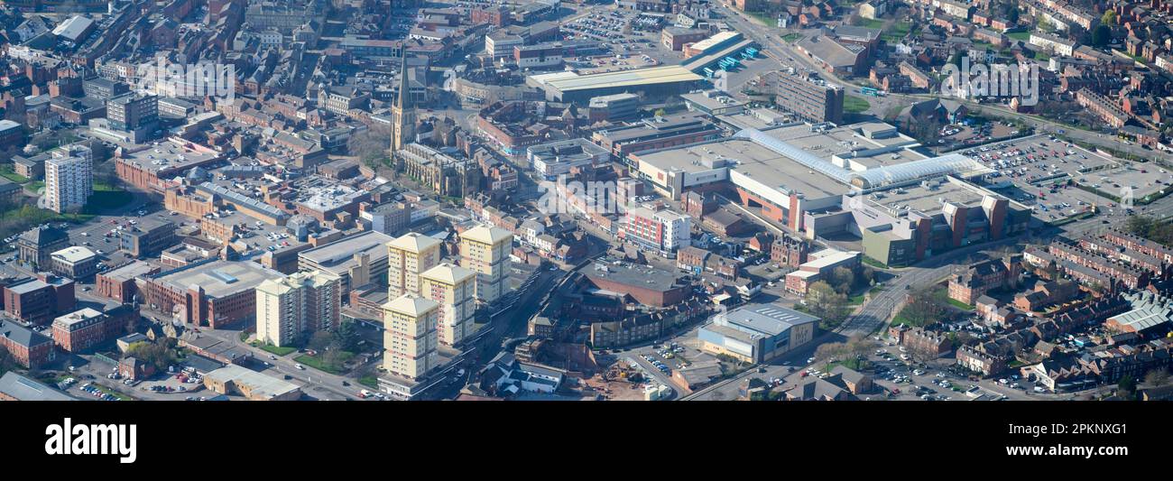 An aerial view of Wakefield city centre, west Yorkshire, Northern England, UK Stock Photo