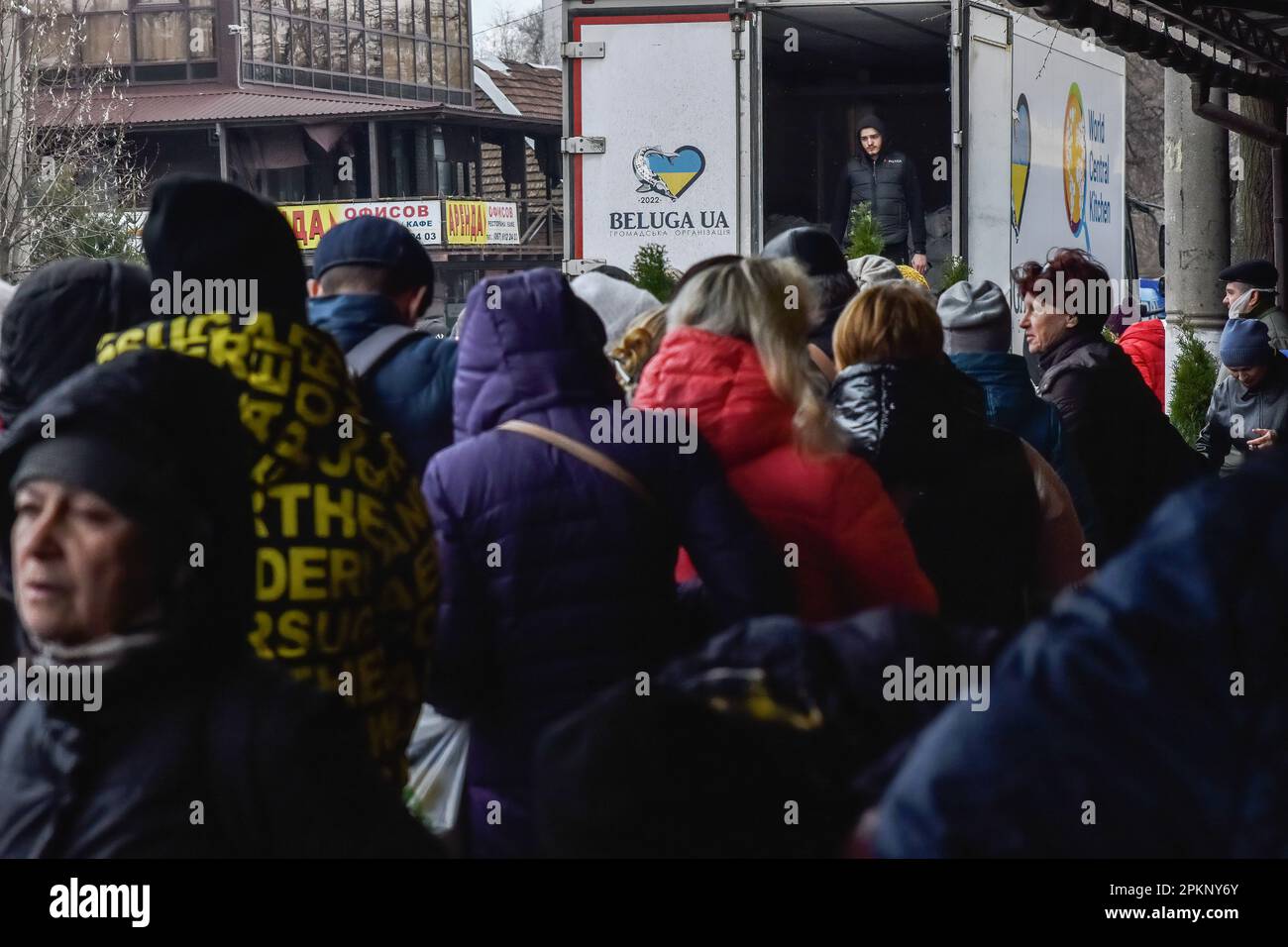 People receive food at a humanitarian aid point in Zaporizhzhia. Russia's invasion of Ukraine, which started on 24 February, has caused widespread death, destruction, displacement, and suffering, and left at least 17.6 million people in urgent need of humanitarian assistance and protection. They include 6.3 million internally displaced people (IDPs), 6.9 million people who remain at their homes, and 4.4 million returnees. The highest severity of needs is among people living in areas not under the Government of Ukraine's control and areas directly affected by active hostilities. (Photo by Andri Stock Photo