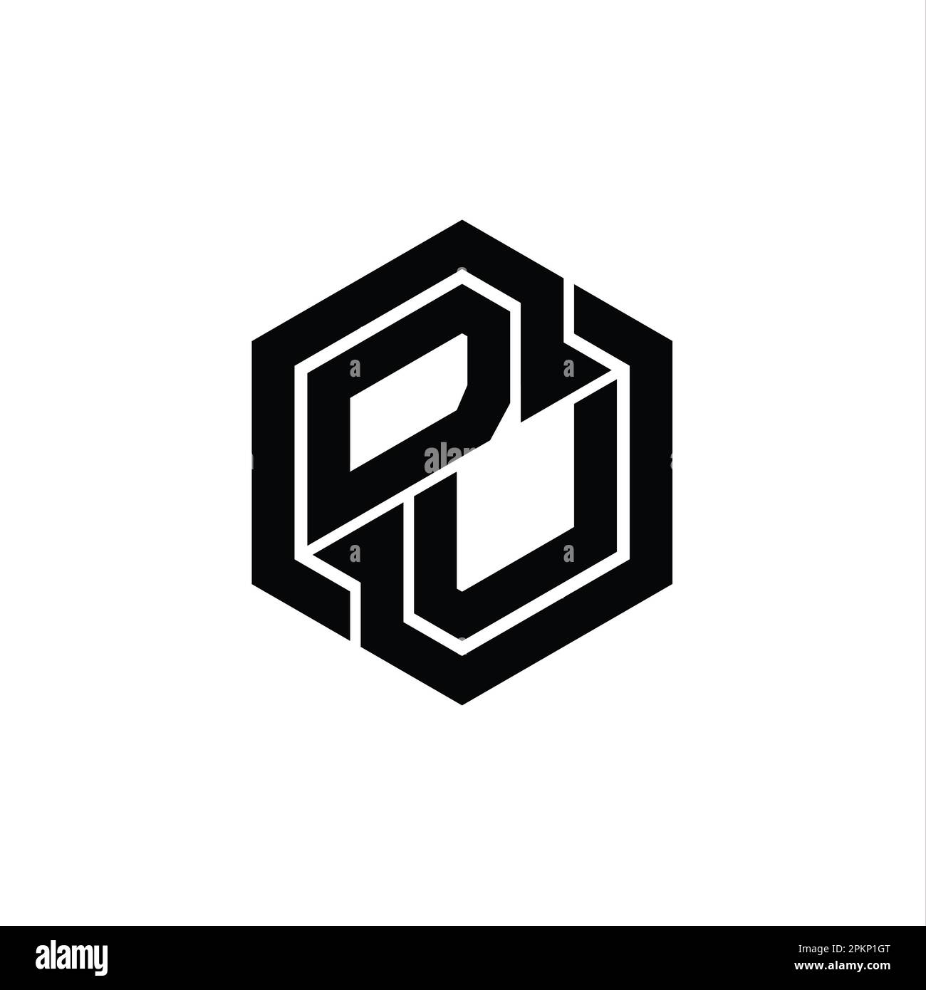 DU Logo monogram gaming with hexagon geometric shape design template Stock Photo