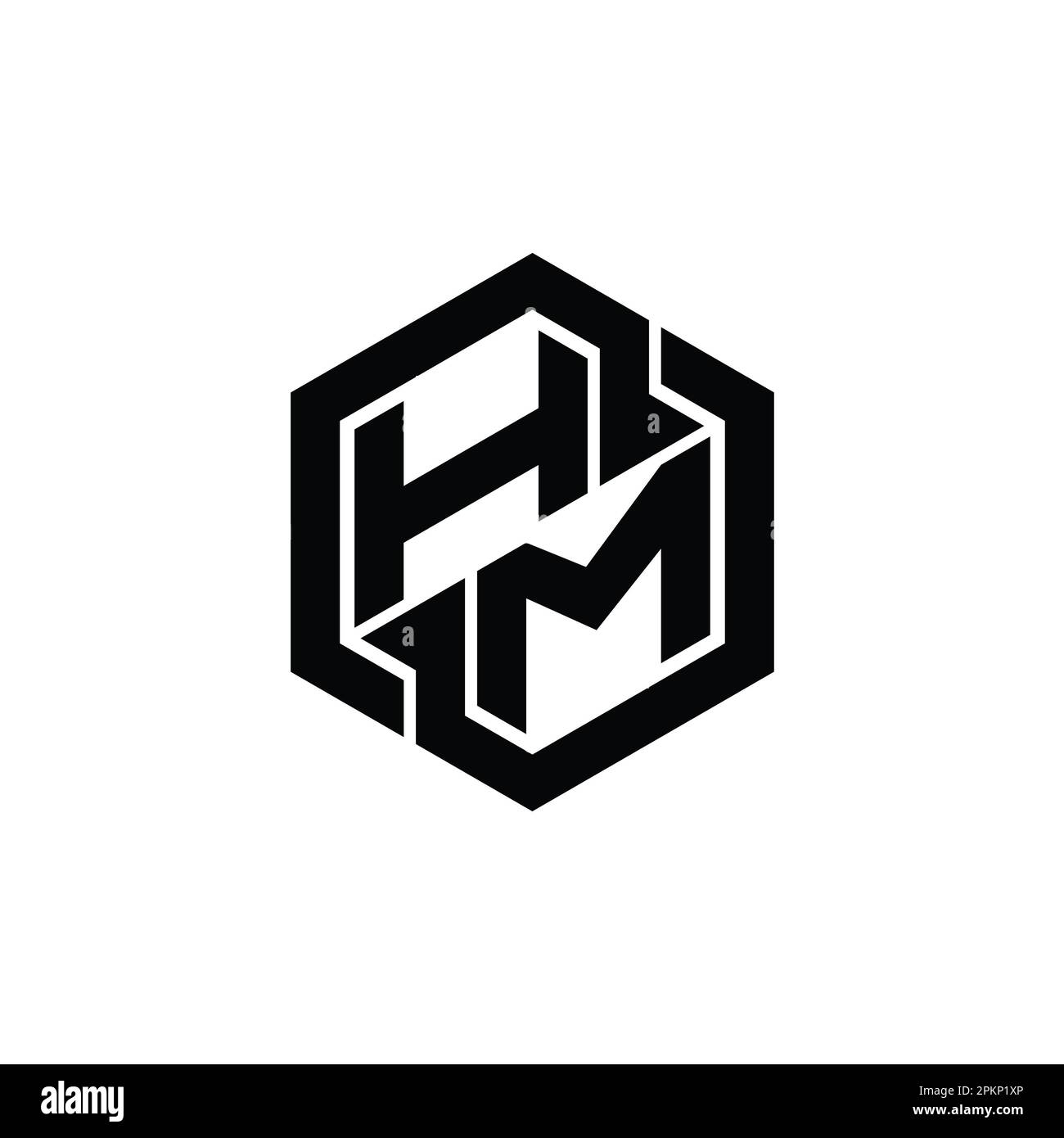 HM Logo monogram gaming with hexagon geometric shape design template Stock Photo