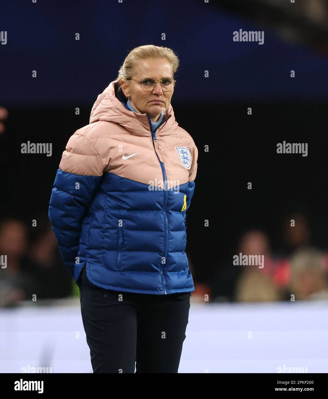 Sarina Wiegman (England manager) at the England v Brazil UEFA Women's Finalissima 2023 match at Wembley Stadium, London, UK on 6th April, 2023. Stock Photo