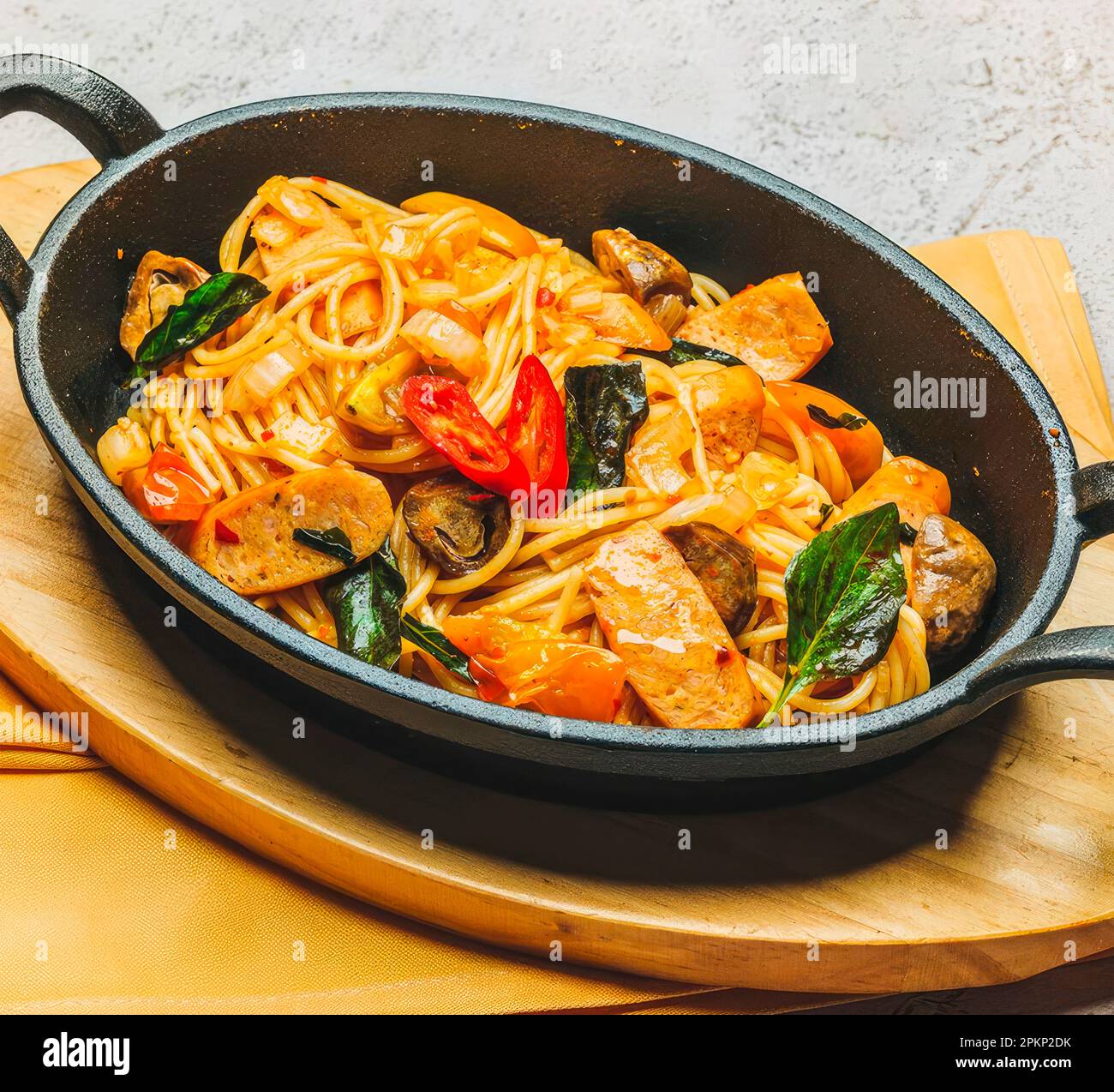One Pot Italian Sausage Pasta. Closeup. Macro. Isolated on a black