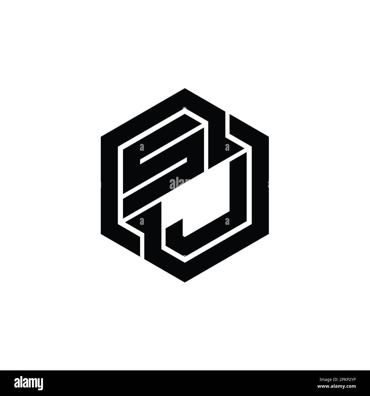 SJ Logo monogram gaming with hexagon geometric shape design template Stock Photo