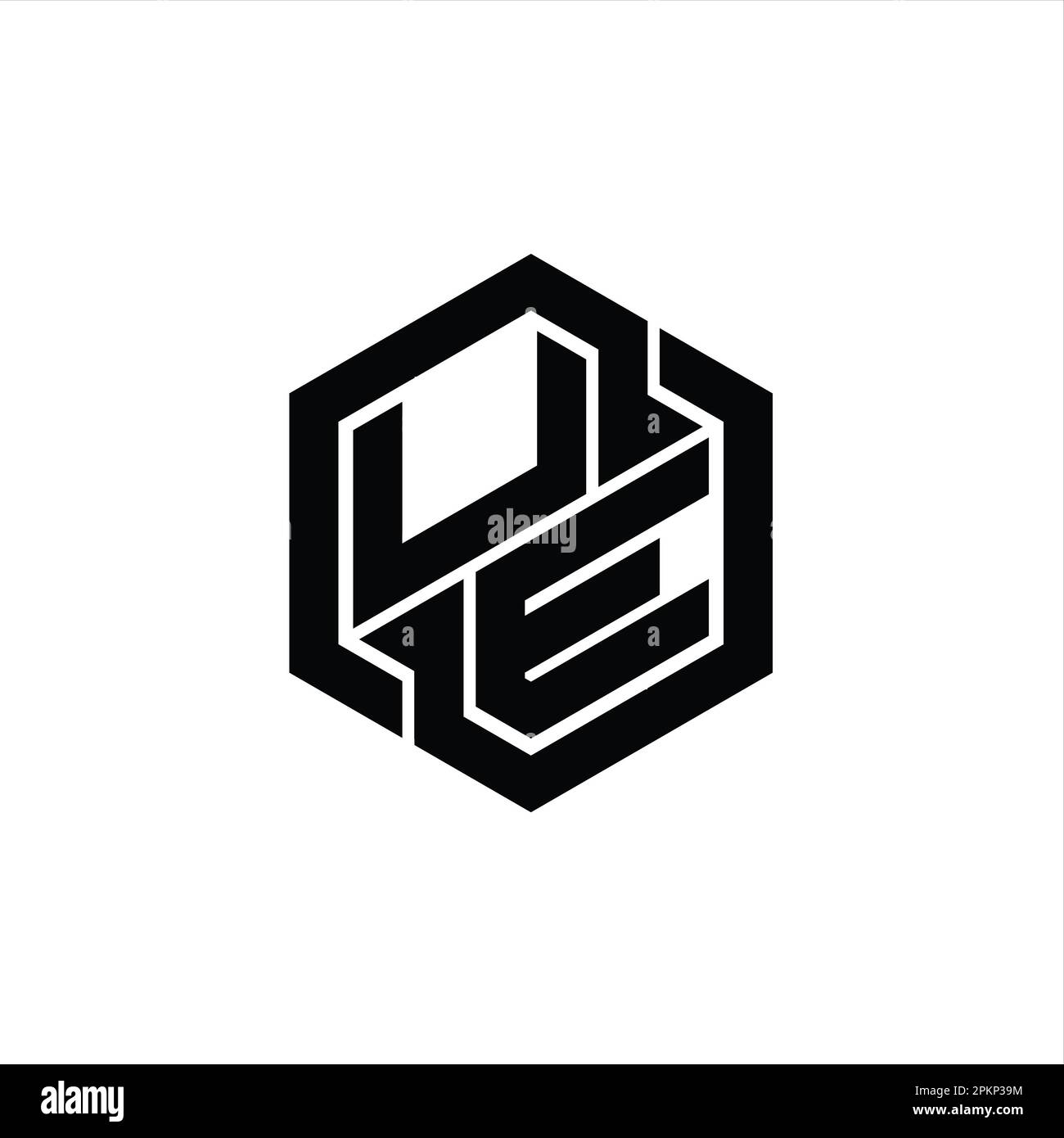Ue logo monogram gaming with hexagon geometric shape design template