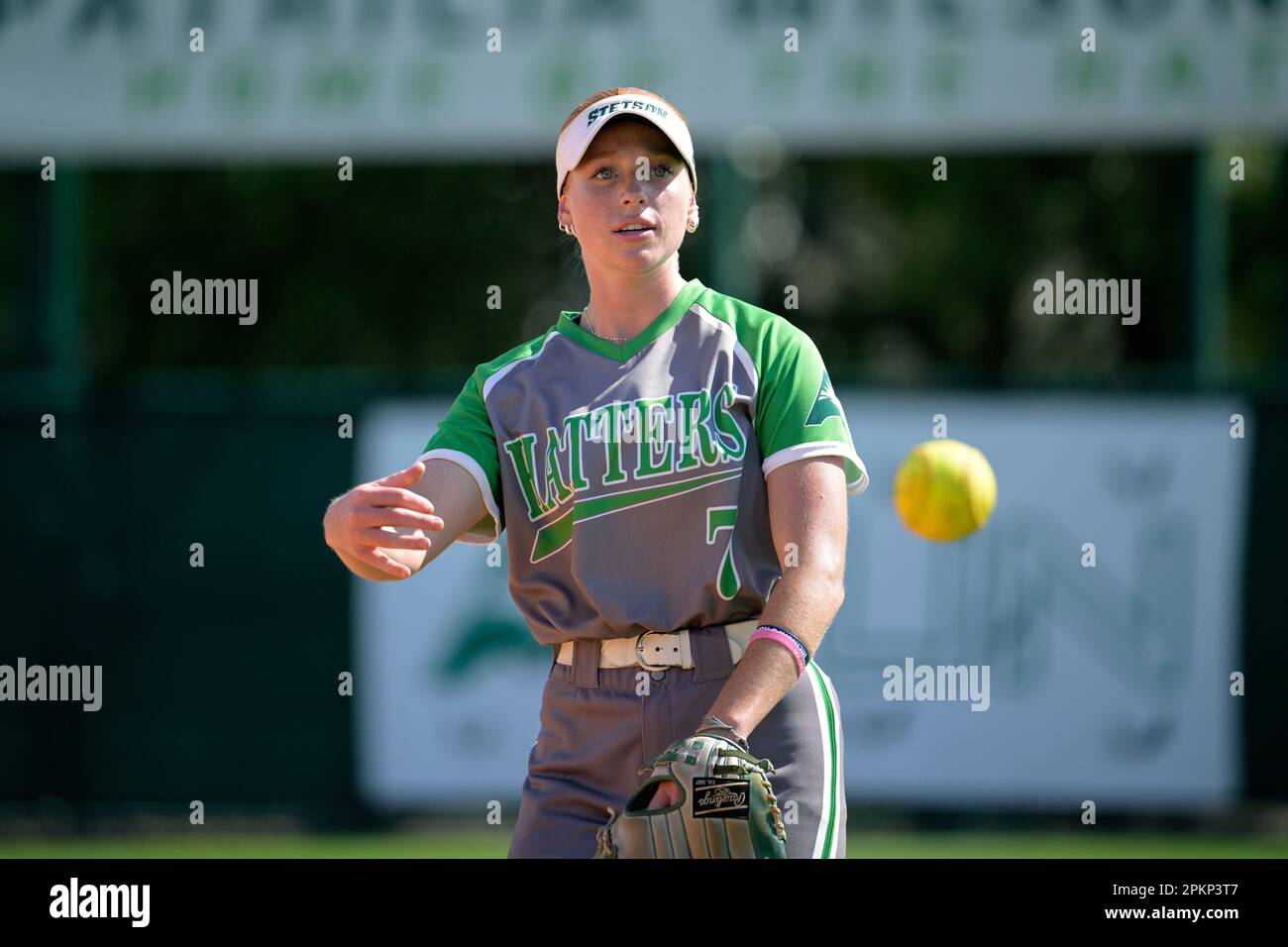 Stetson's Lauren Klein (7) throws during an NCAA college softball game Jacksonville State