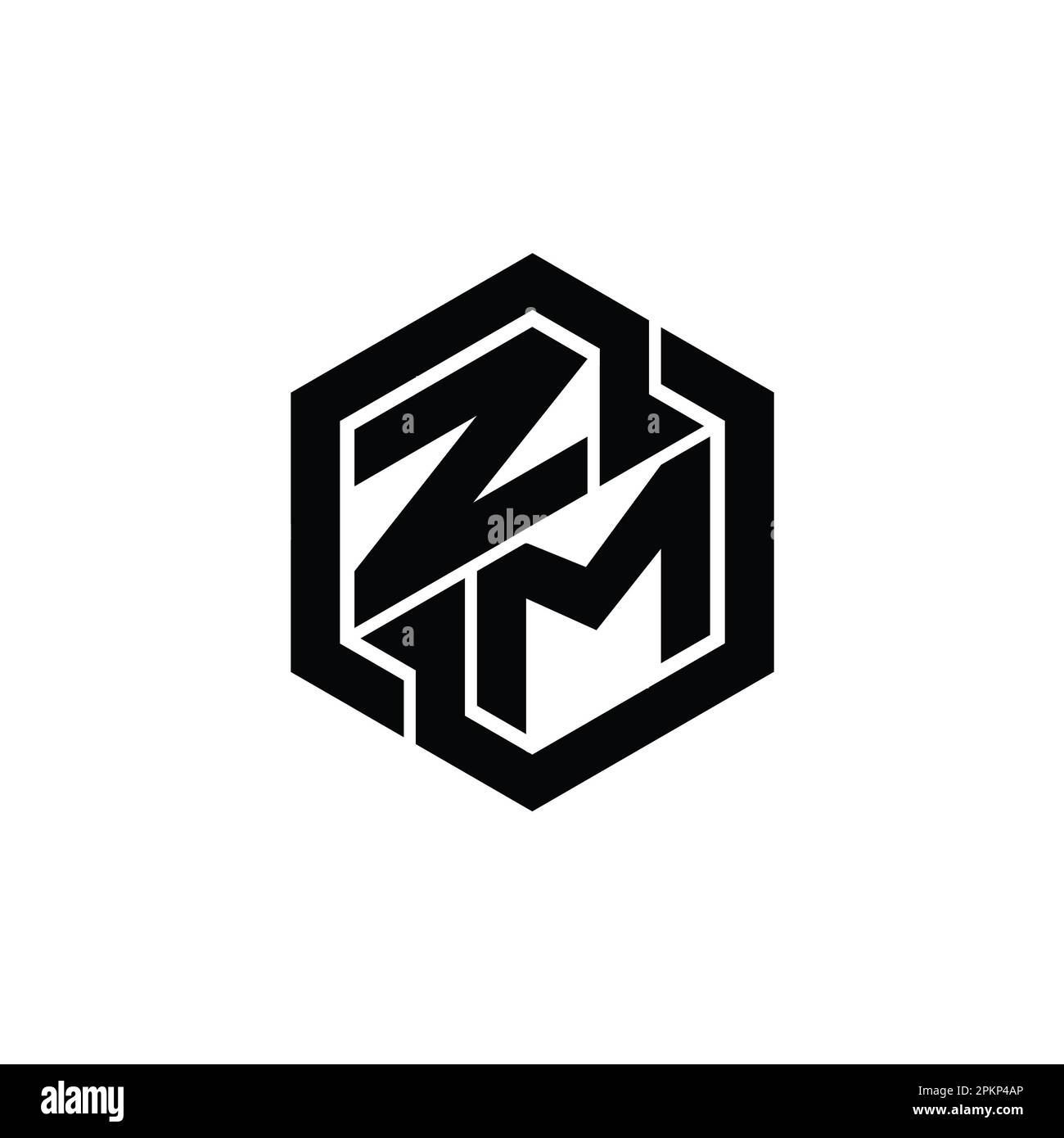 ZM Logo monogram gaming with hexagon geometric shape design template Stock Photo