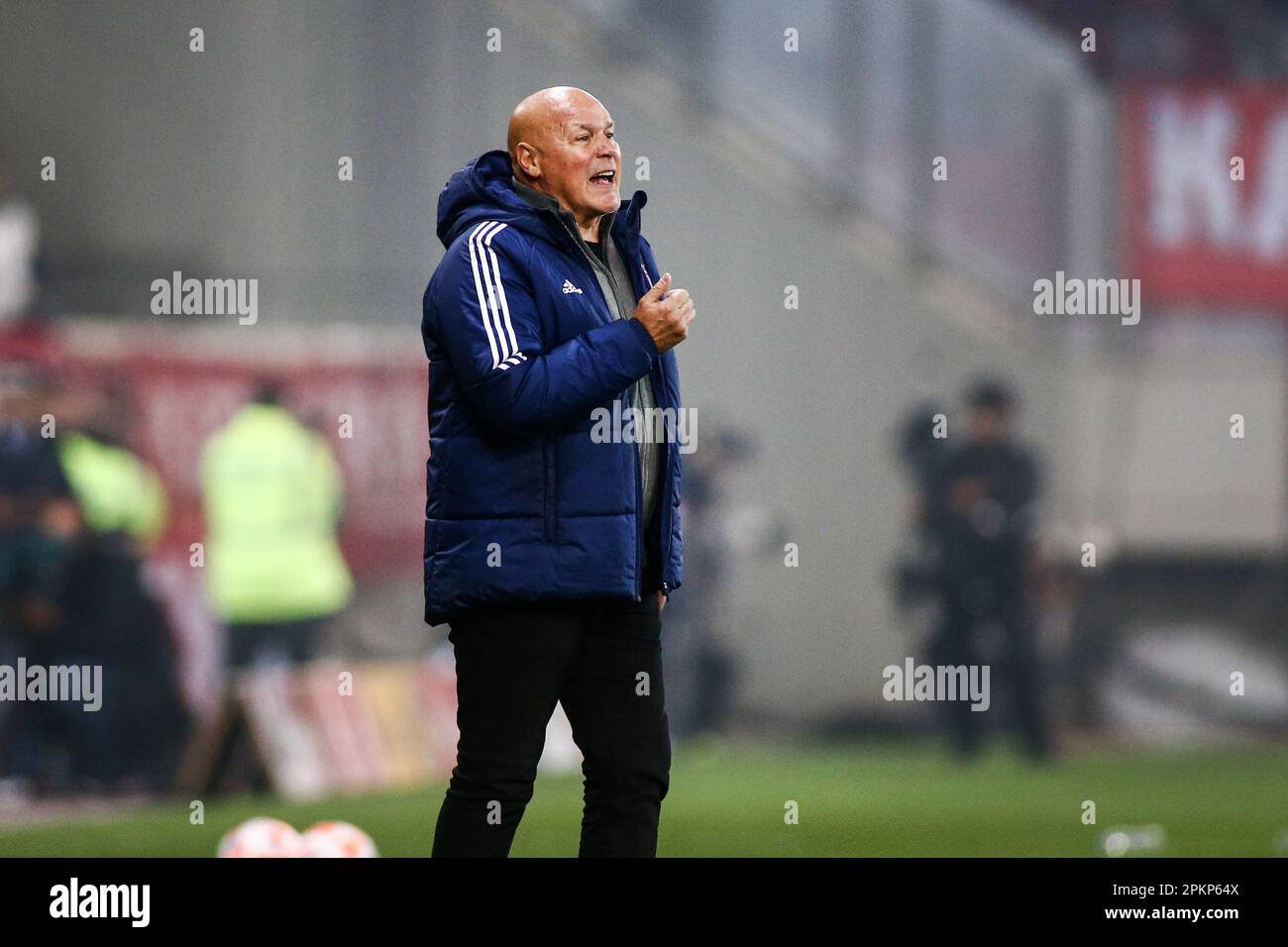 Athens, Greece. 5th Apr, 2023. Olympiacos's coach Jose Anigo during a Greek Superleague Playoffs soccer game between Olympiacos FC and PAOK FC. (Credit Image: © Giannis Papanikos/ZUMA Press Wire) EDITORIAL USAGE ONLY! Not for Commercial USAGE! Stock Photo