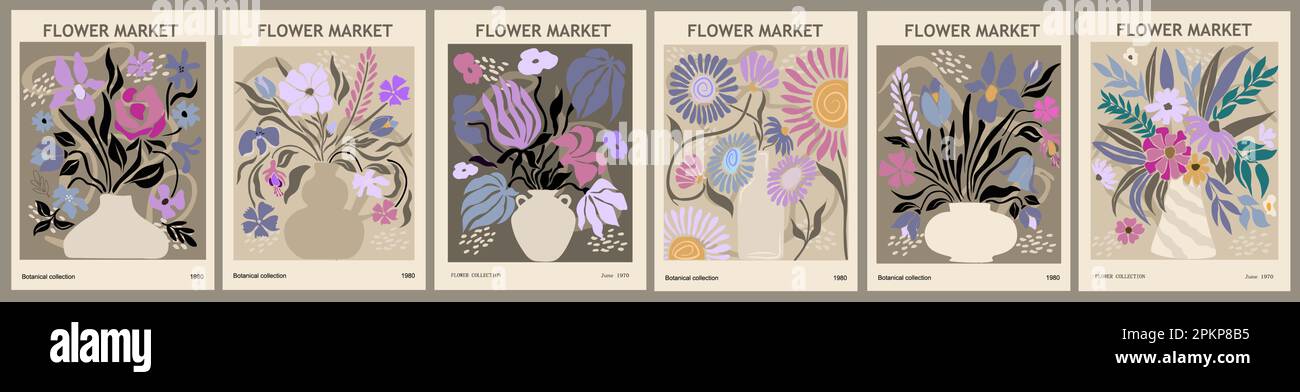 Abstract Flower Market poster vector wall art set Stock Vector Image ...