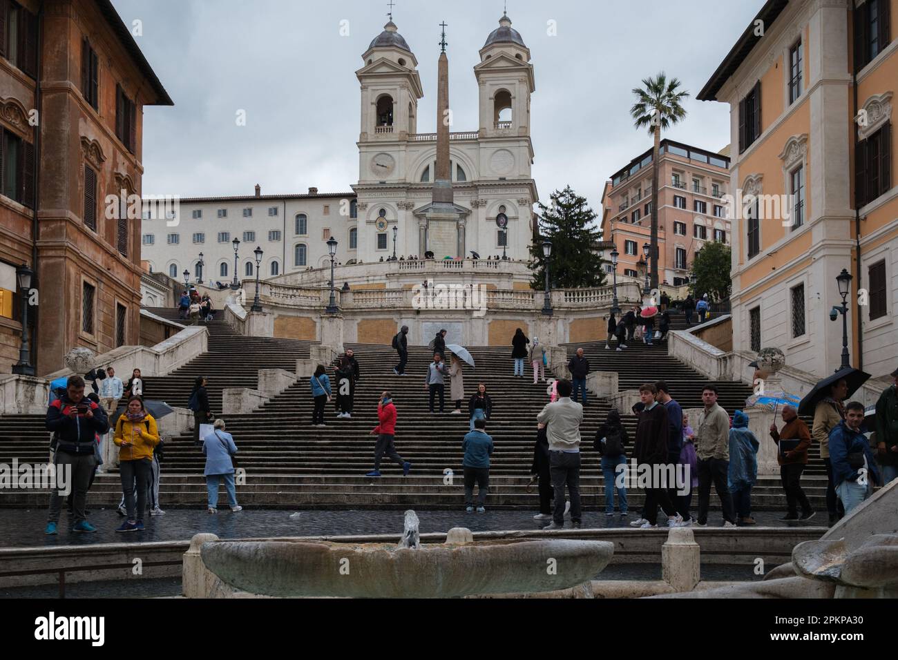 View of stairway with 135 steps and the church of Trinità dei Monti in ...