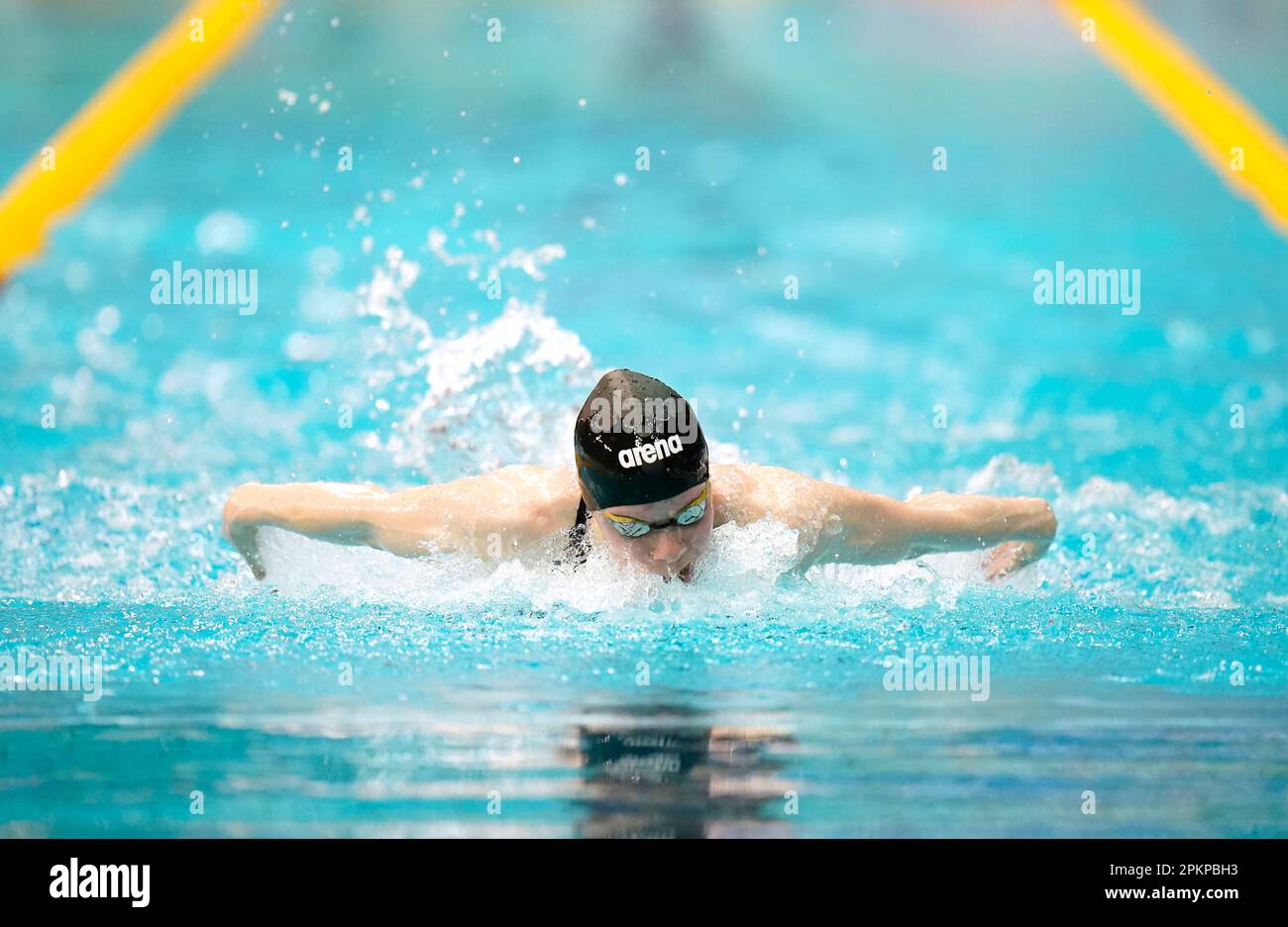 Laura Stephens in the Women's 100m Butterfly heat 7 on day six of the