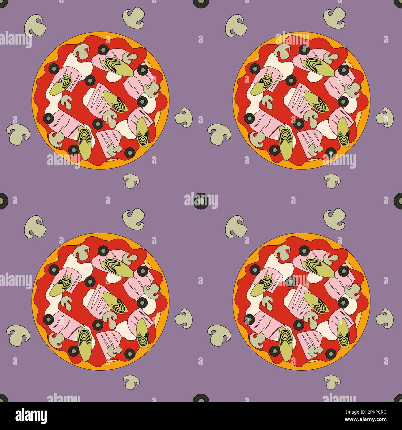 Pizza Seamless Pattern Color Illustration For Food Industry Vector pizza-seamless-pattern-color-illustration-for-food-industry-vector