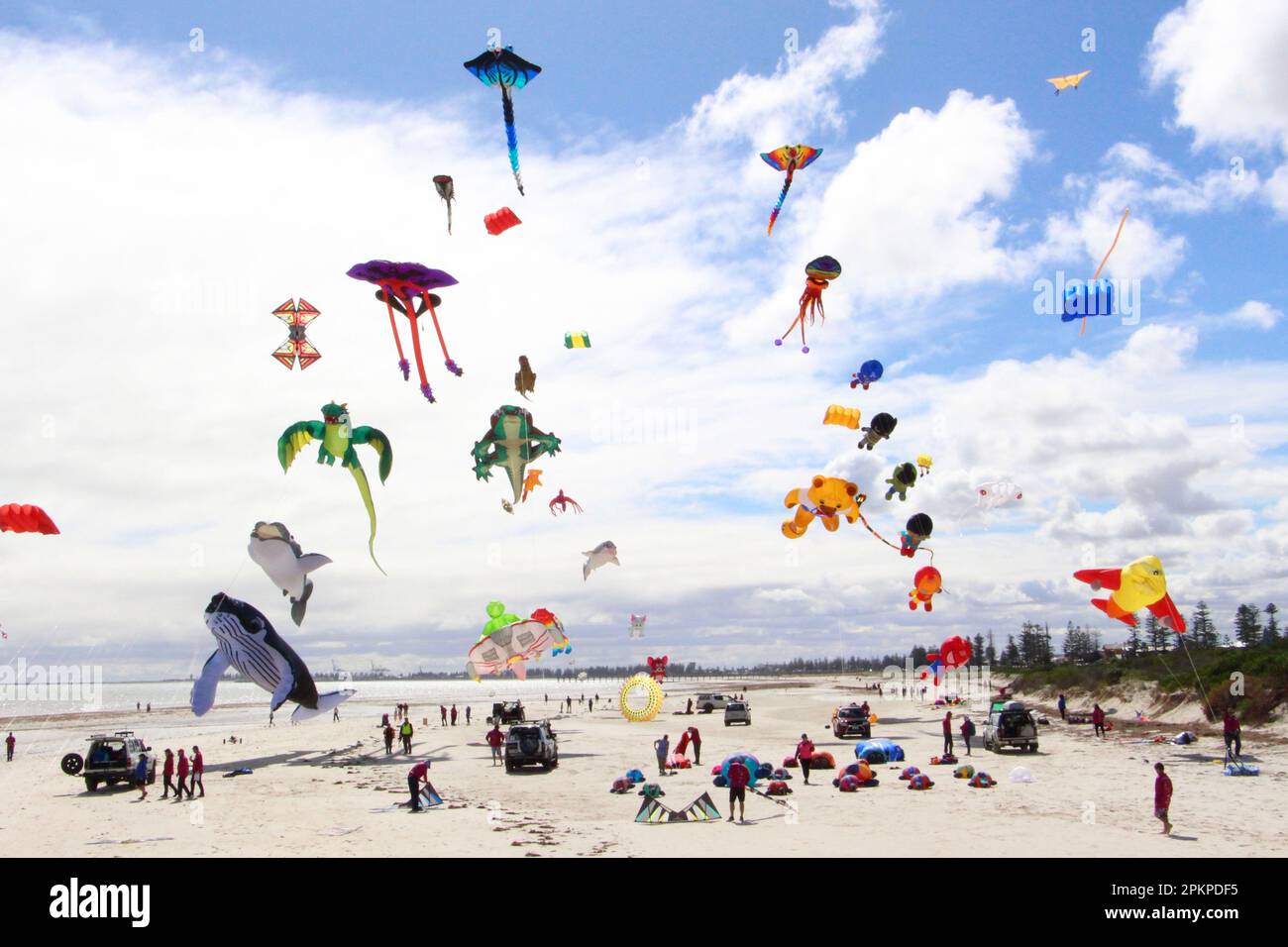 Adelaide, Australia. 9th Apr, 2023. Kites and balloons are pictured during an international kite