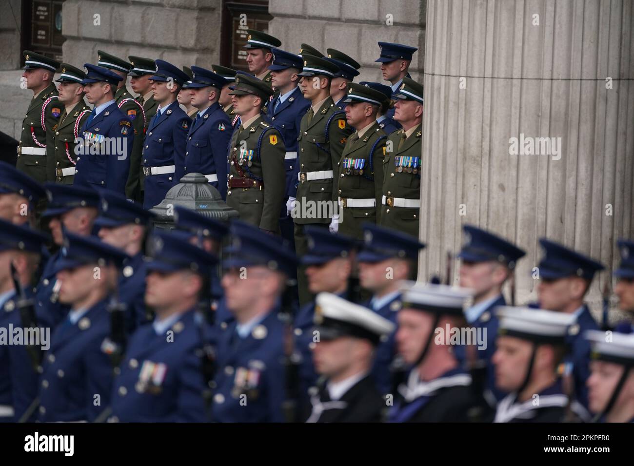 Soldiers during a ceremony at the GPO on O'Connell Street in Dublin to ...