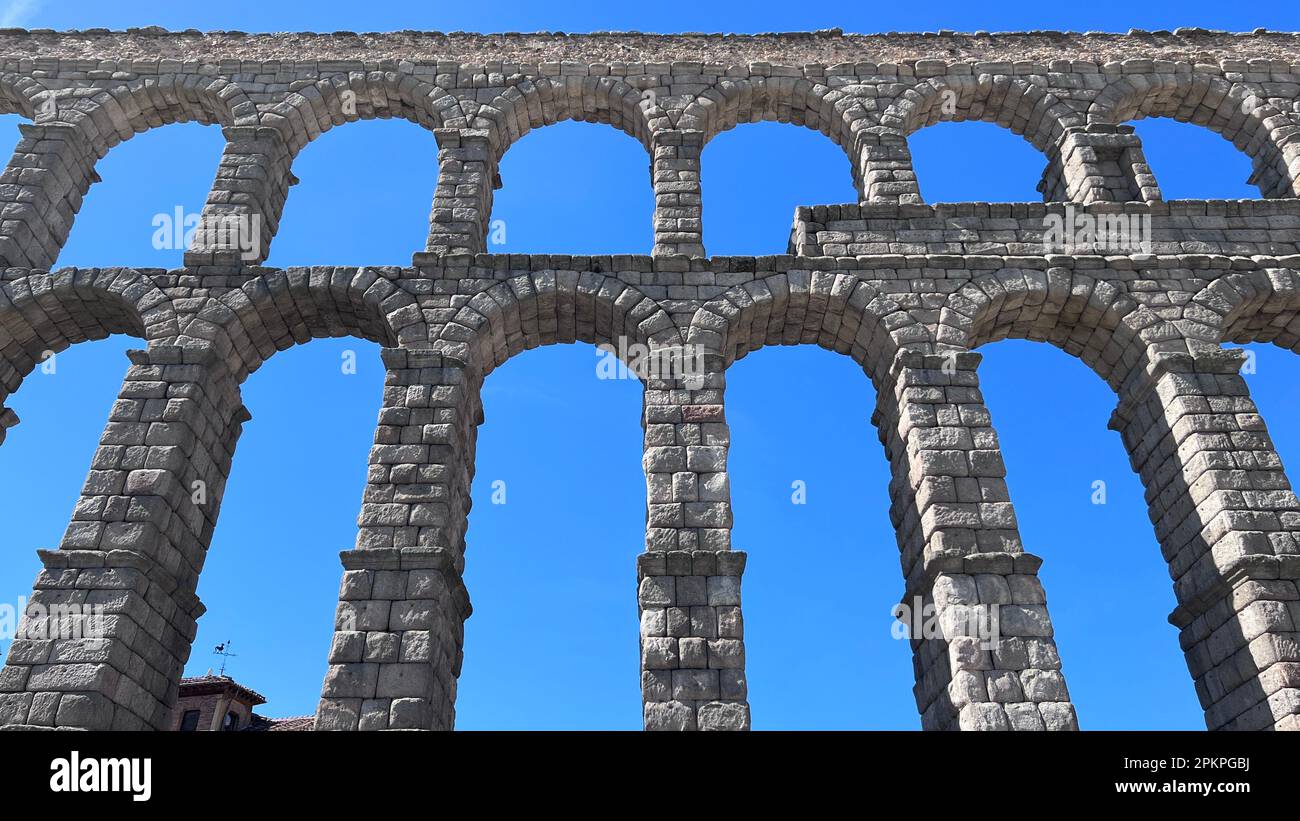 Arches of the Segovia roman aqueduct Stock Photo