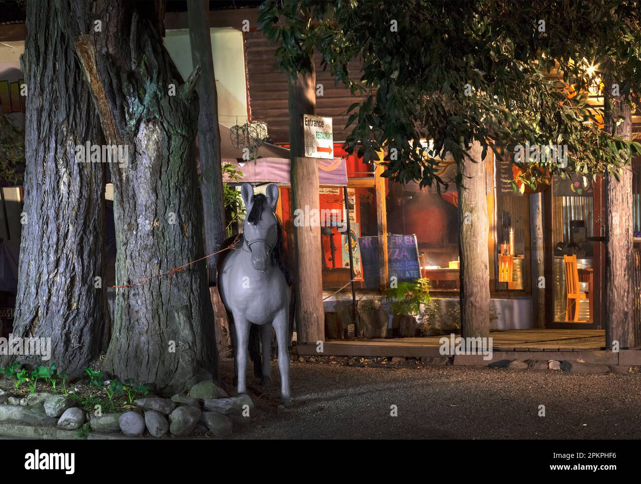Papa Africa Pizzaria with trees and horse. Stock Photo